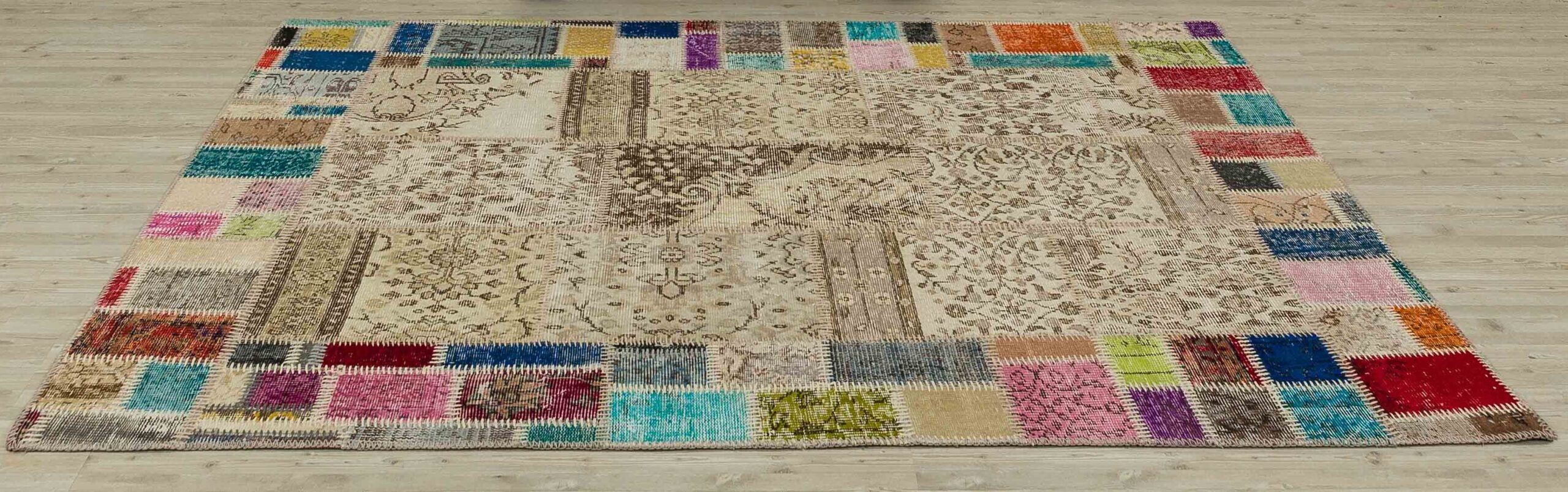 Hand-Woven, Distressed, Custom Patchwork Rug — detail view 3, handmade vintage rug