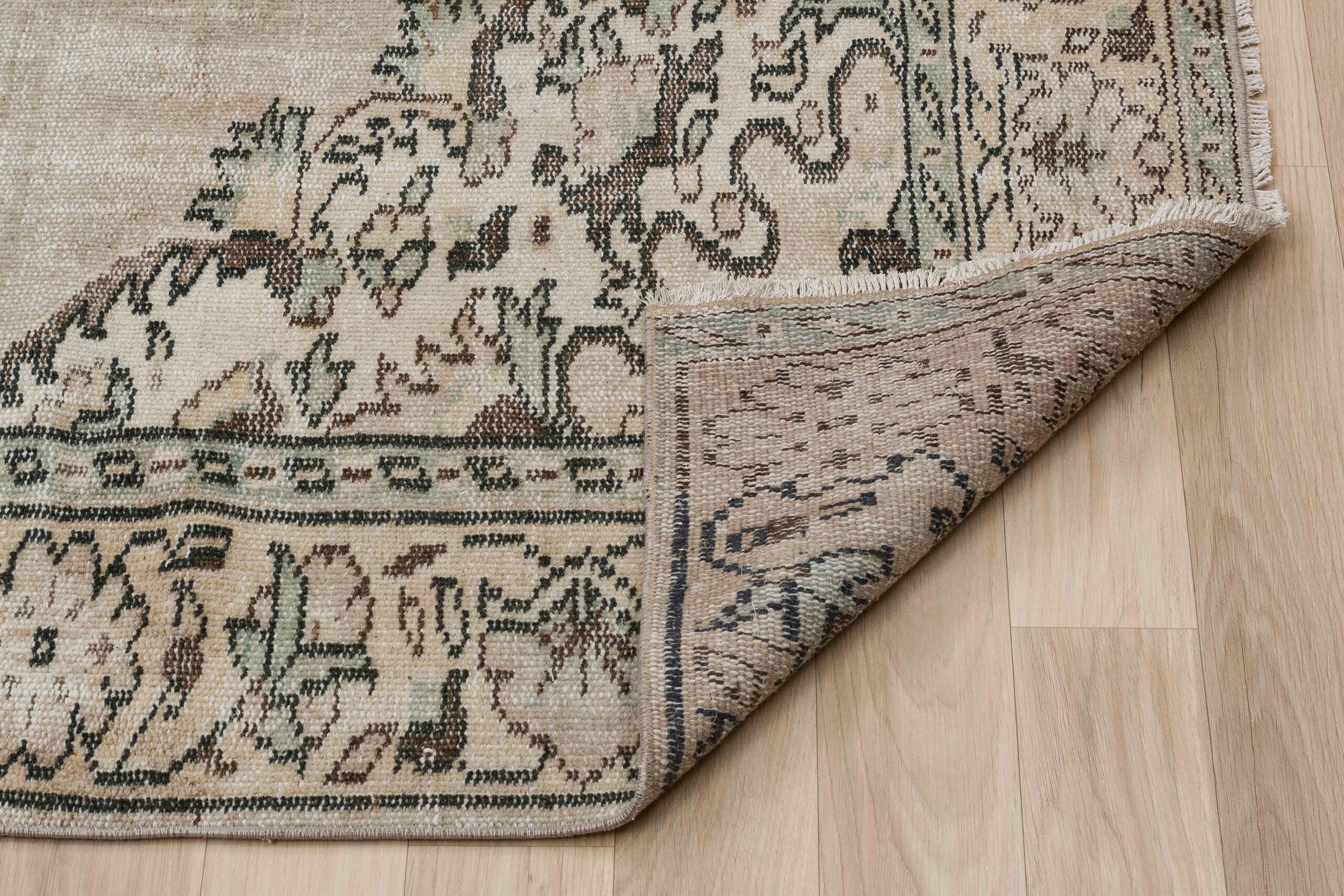 Beige Classic Vintage Hand-Woven Distressed Rug — detail view 3, handmade vintage rug
