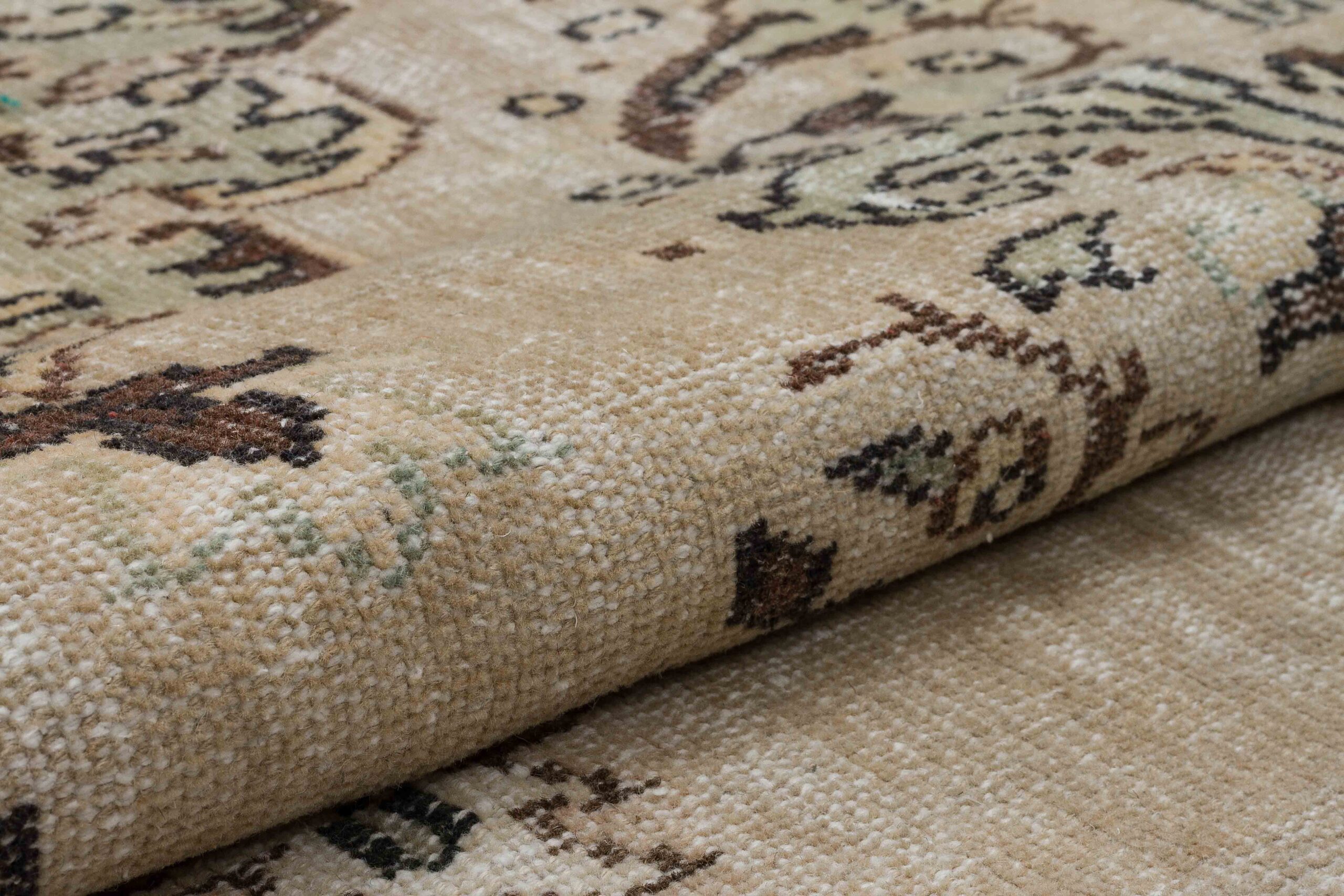 Beige Classic Vintage Hand-Woven Distressed Rug — detail view 4, handmade vintage rug