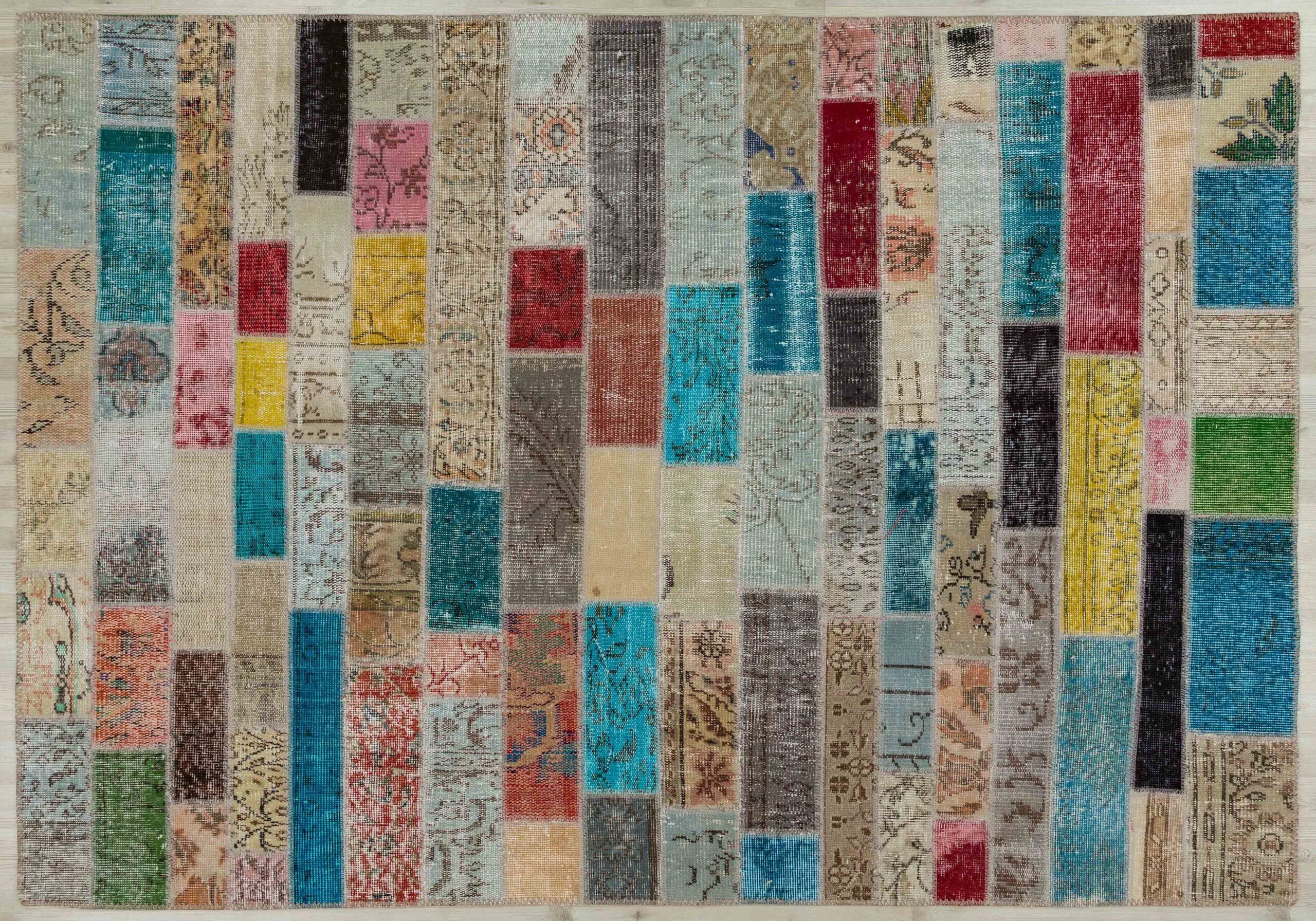 Classic Modern Custom Patchwork Rug, vintage rug, Handmade, hand-knotted wool & silk, size 160 × 230 cm, from Oushak