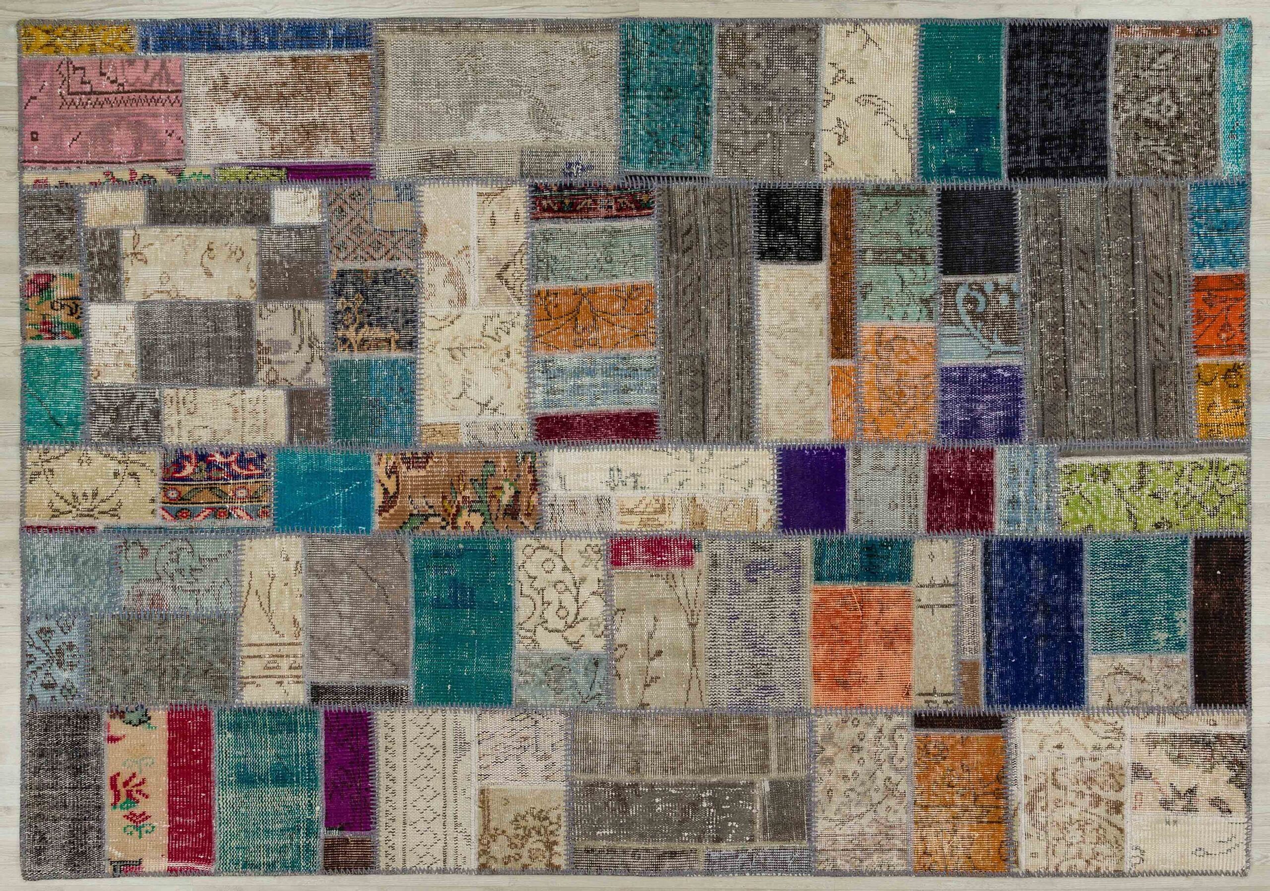 Hand-Woven Distressed Custom Patchwork Rug, vintage rug, Handmade, hand-knotted wool & cotton, size 160 × 230 cm, from Cappadocia