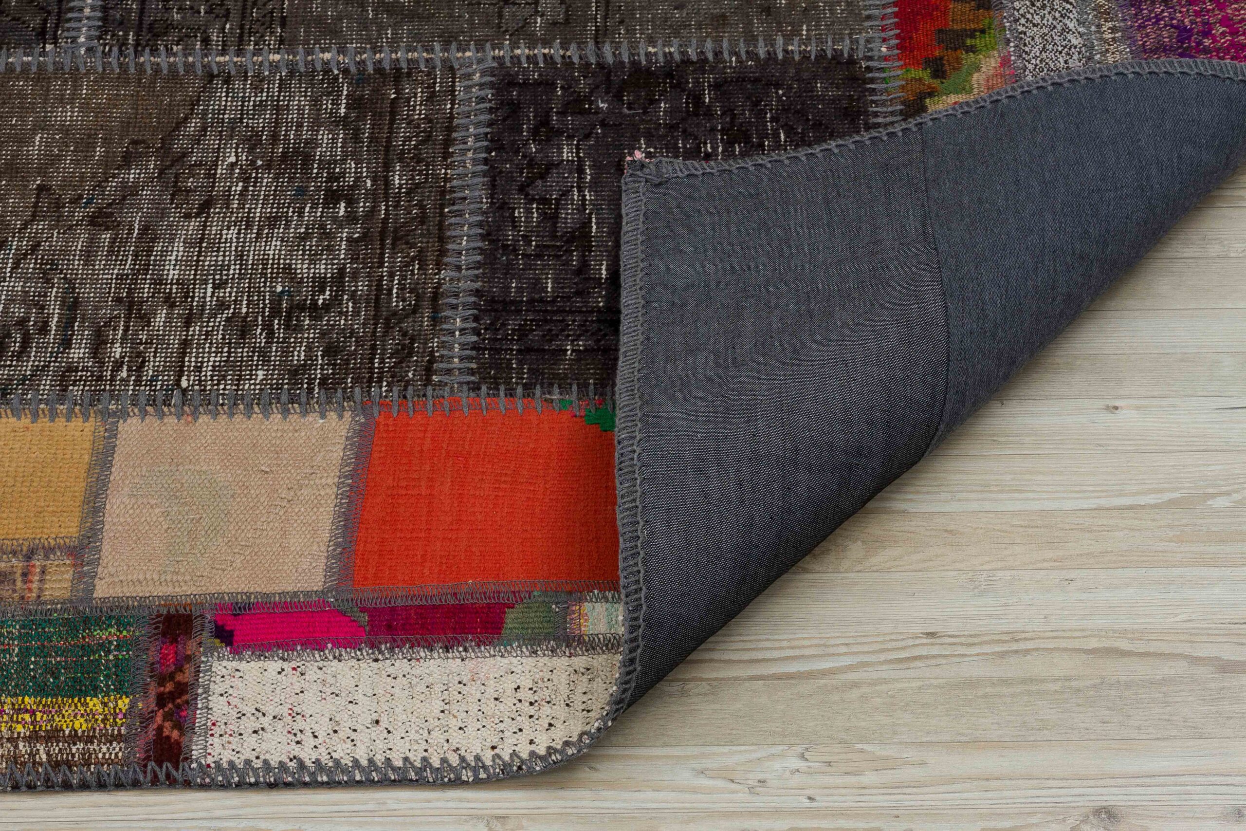 Handcrafted Distressed Patchwork Rug — detail view 3, handmade vintage rug