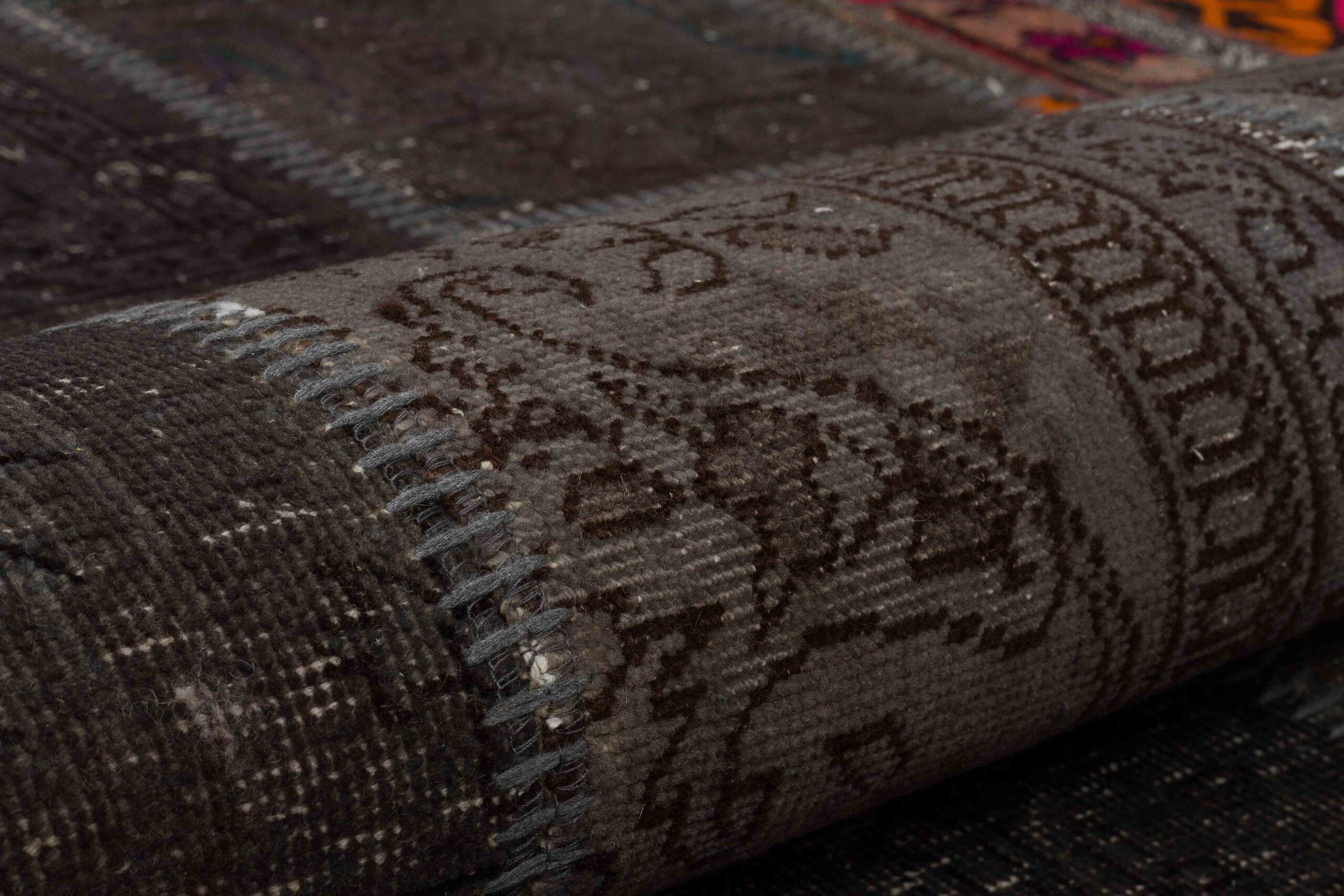 Handcrafted Distressed Patchwork Rug — detail view 4, handmade vintage rug