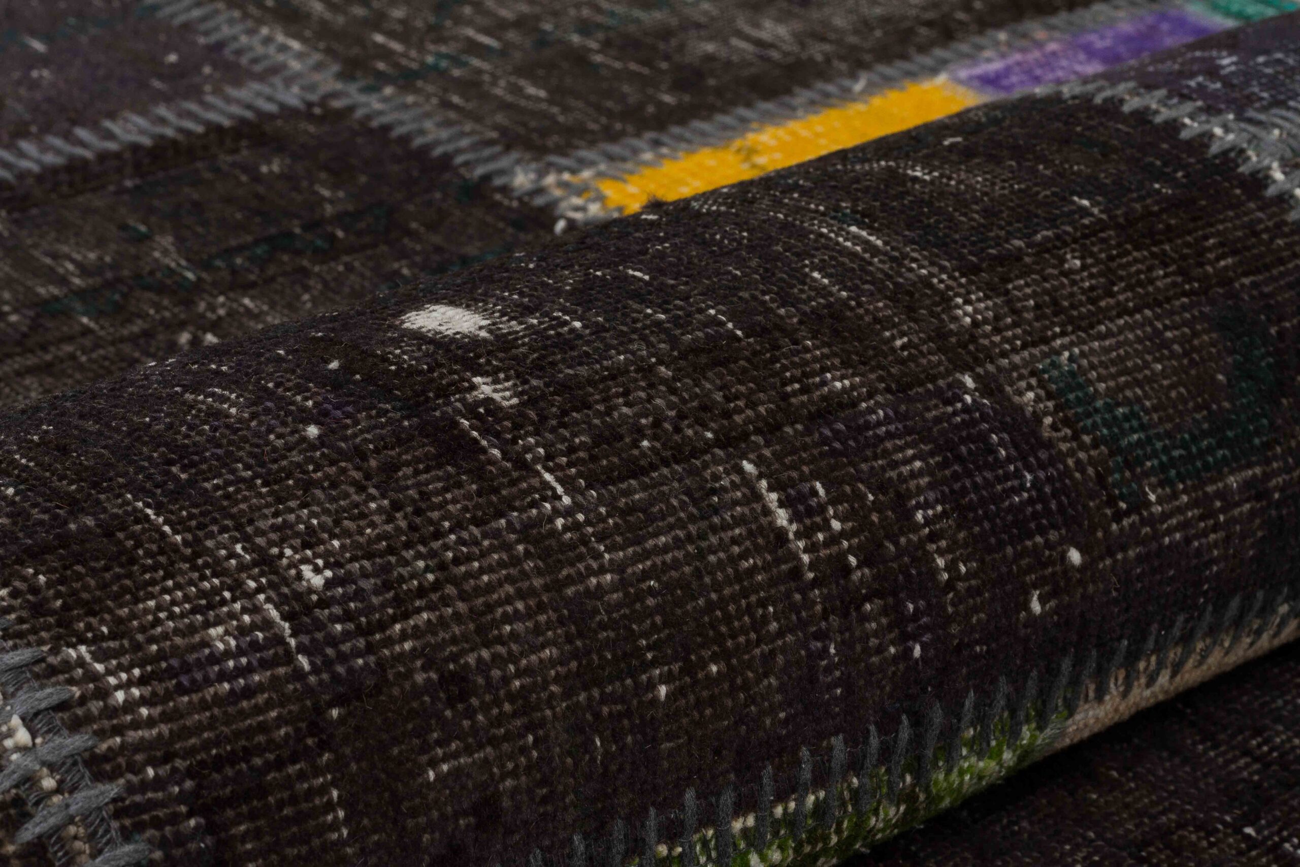 Classic Modern Hand-Woven Patchwork Rug with a Distressed Look — detail view 3, handmade vintage rug