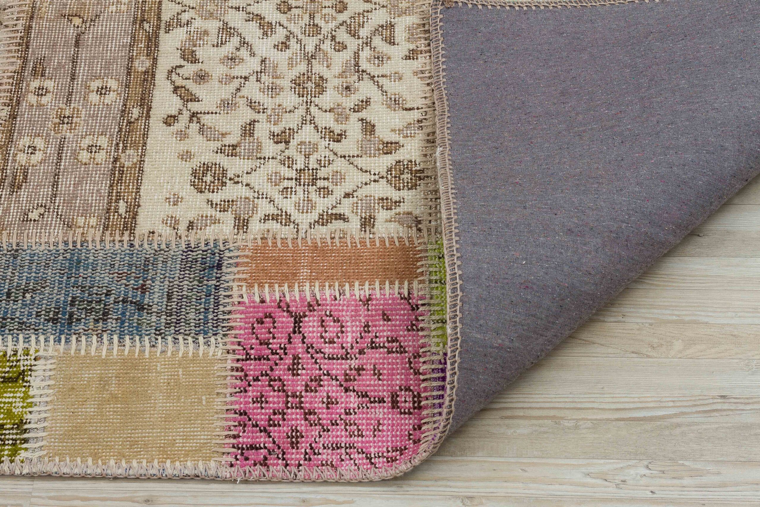 Hand-Woven, Distressed, Custom Patchwork Rug — detail view 4, handmade vintage rug
