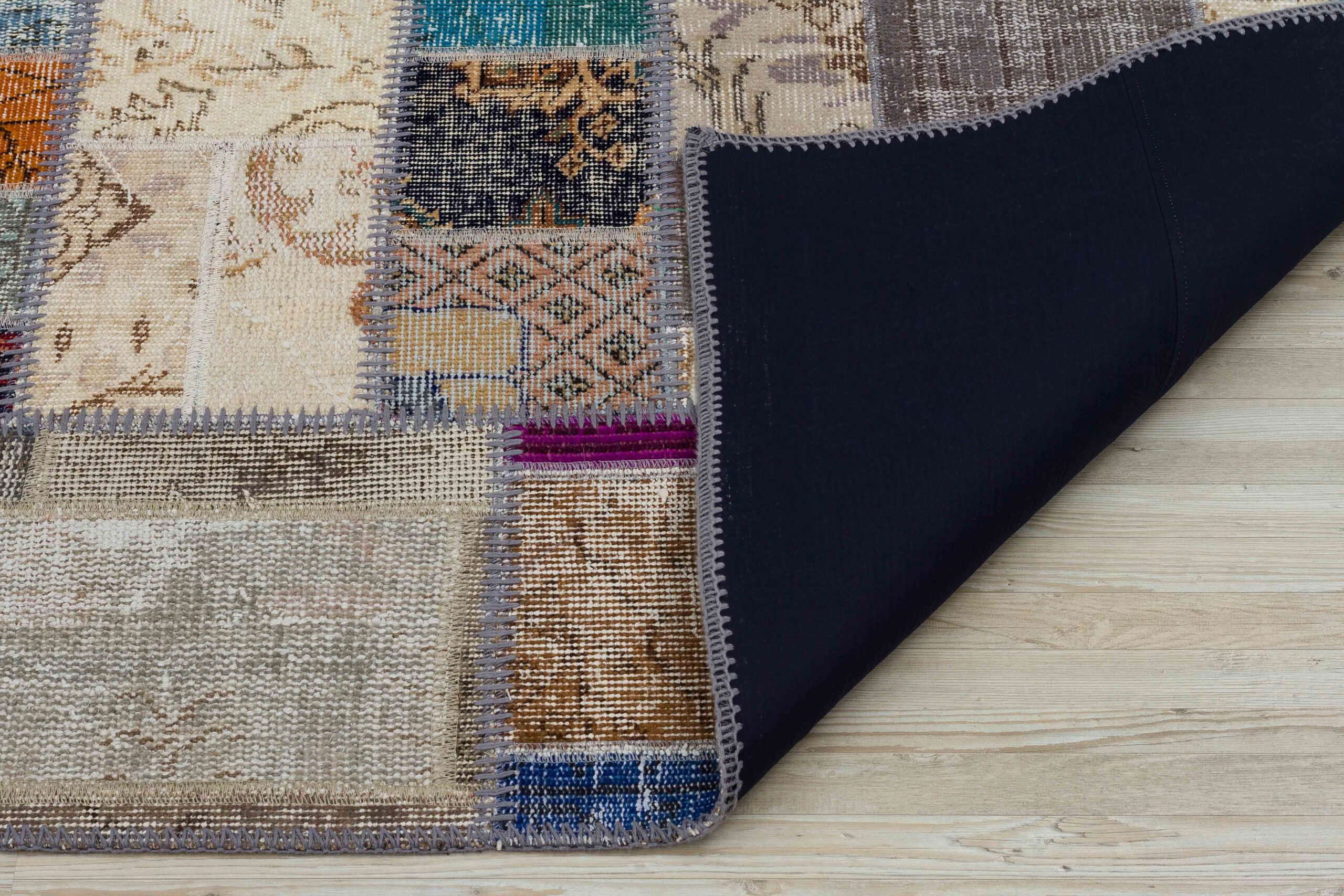 Hand-Woven Distressed Custom Patchwork Rug — detail view 3, handmade vintage rug