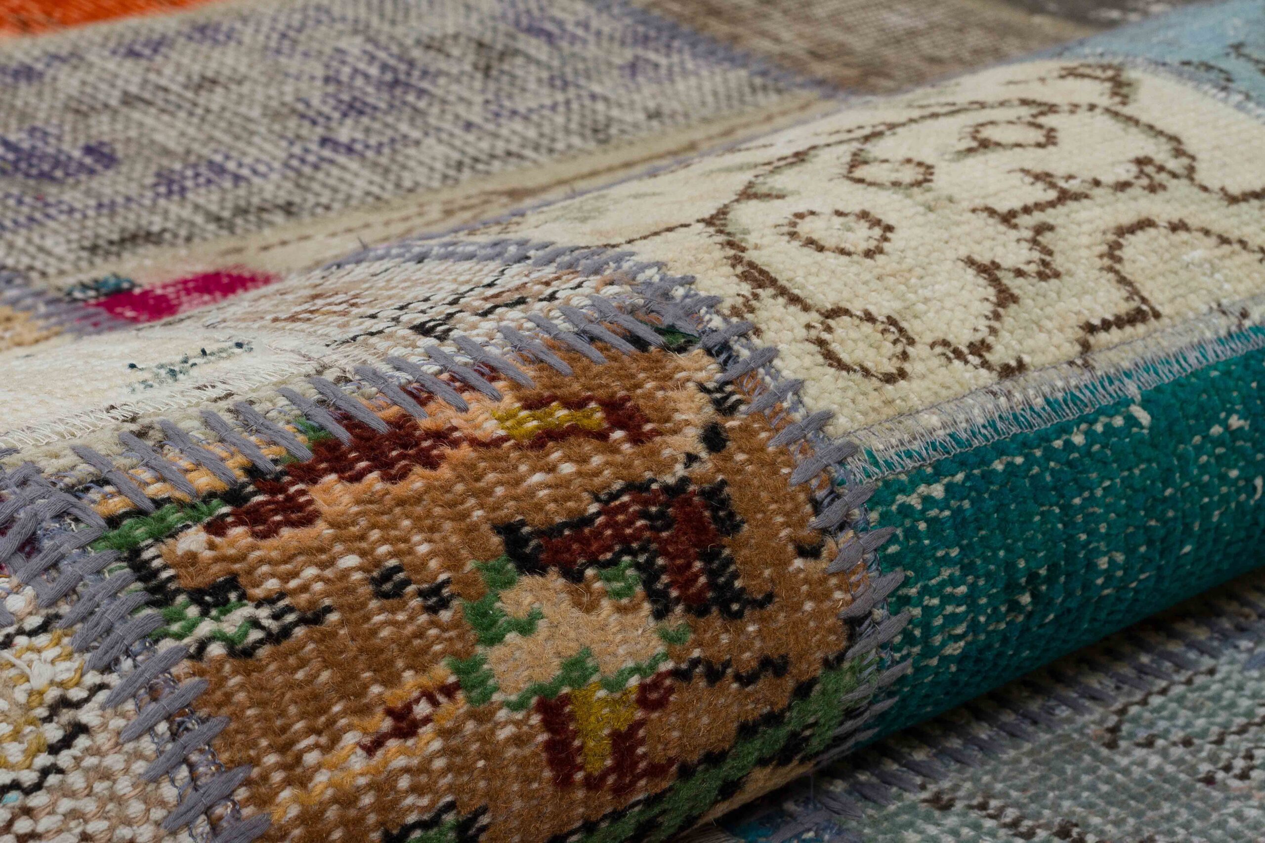 Hand-Woven Distressed Custom Patchwork Rug — detail view 4, handmade vintage rug