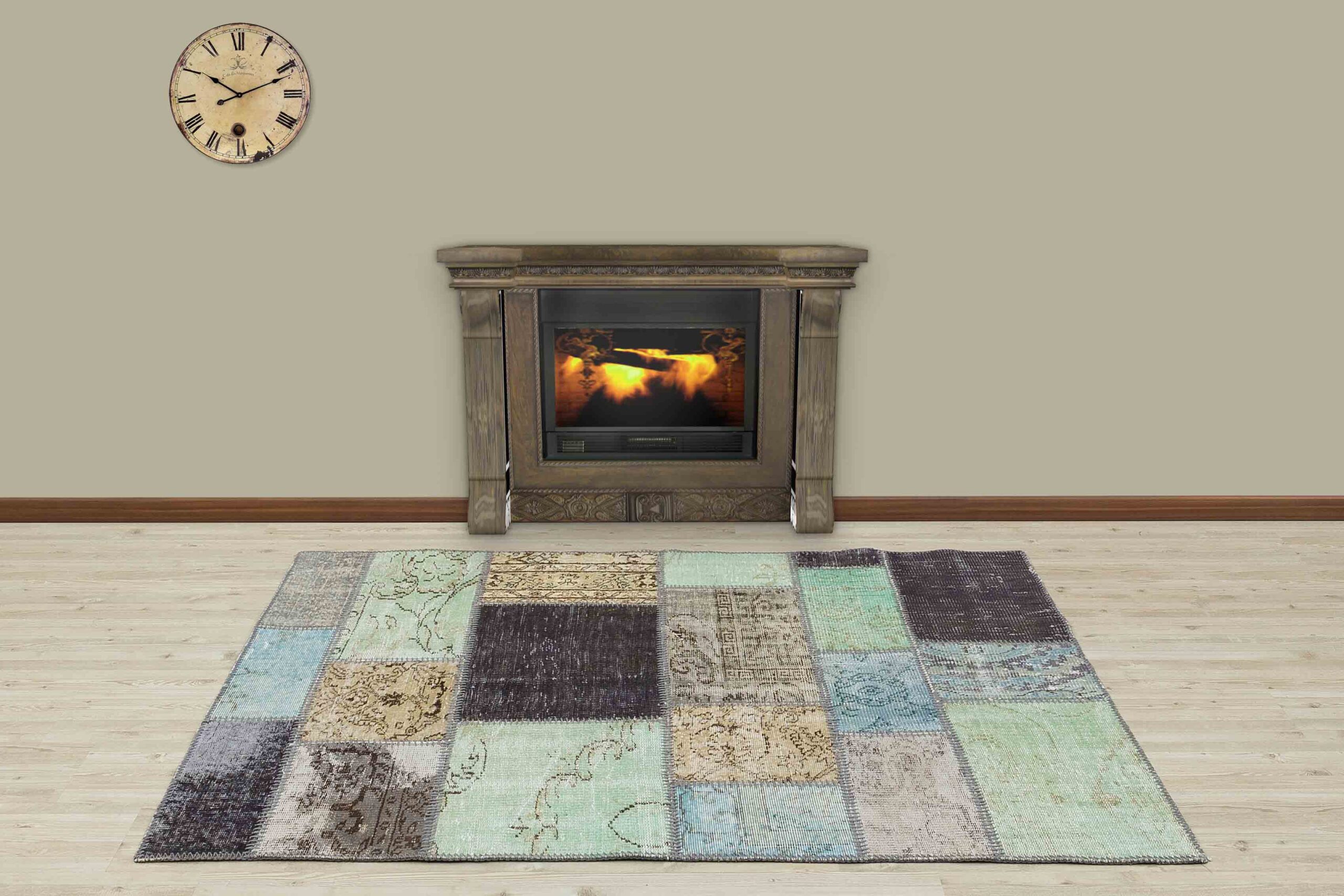 Vintage-Style Wool Patchwork Rug, vintage rug, Handmade, hand-knotted cotton, size 120 × 180 cm, from Kayseri