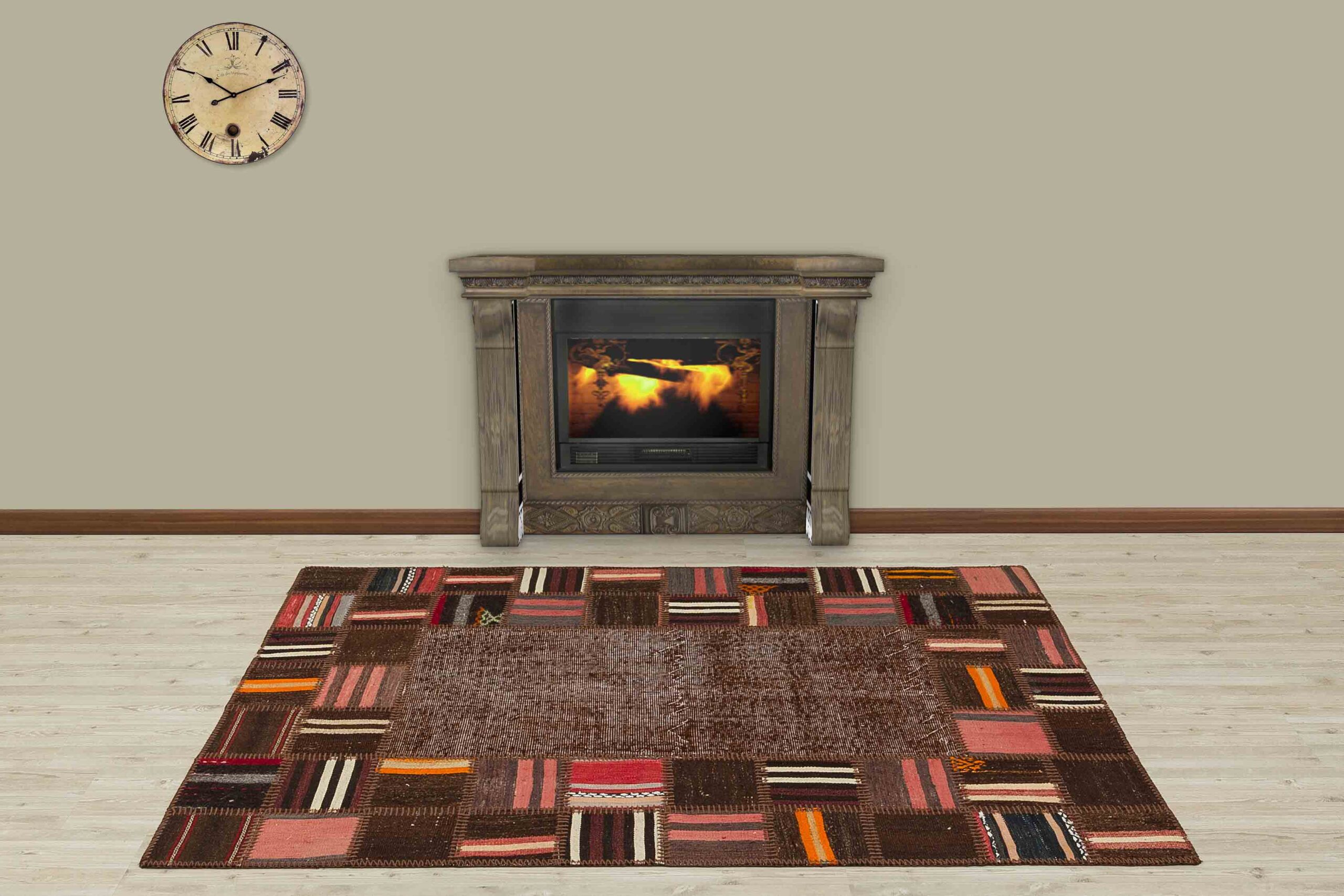 Classic Modern Handcrafted Patchwork Rug — detail view 3, handmade vintage rug