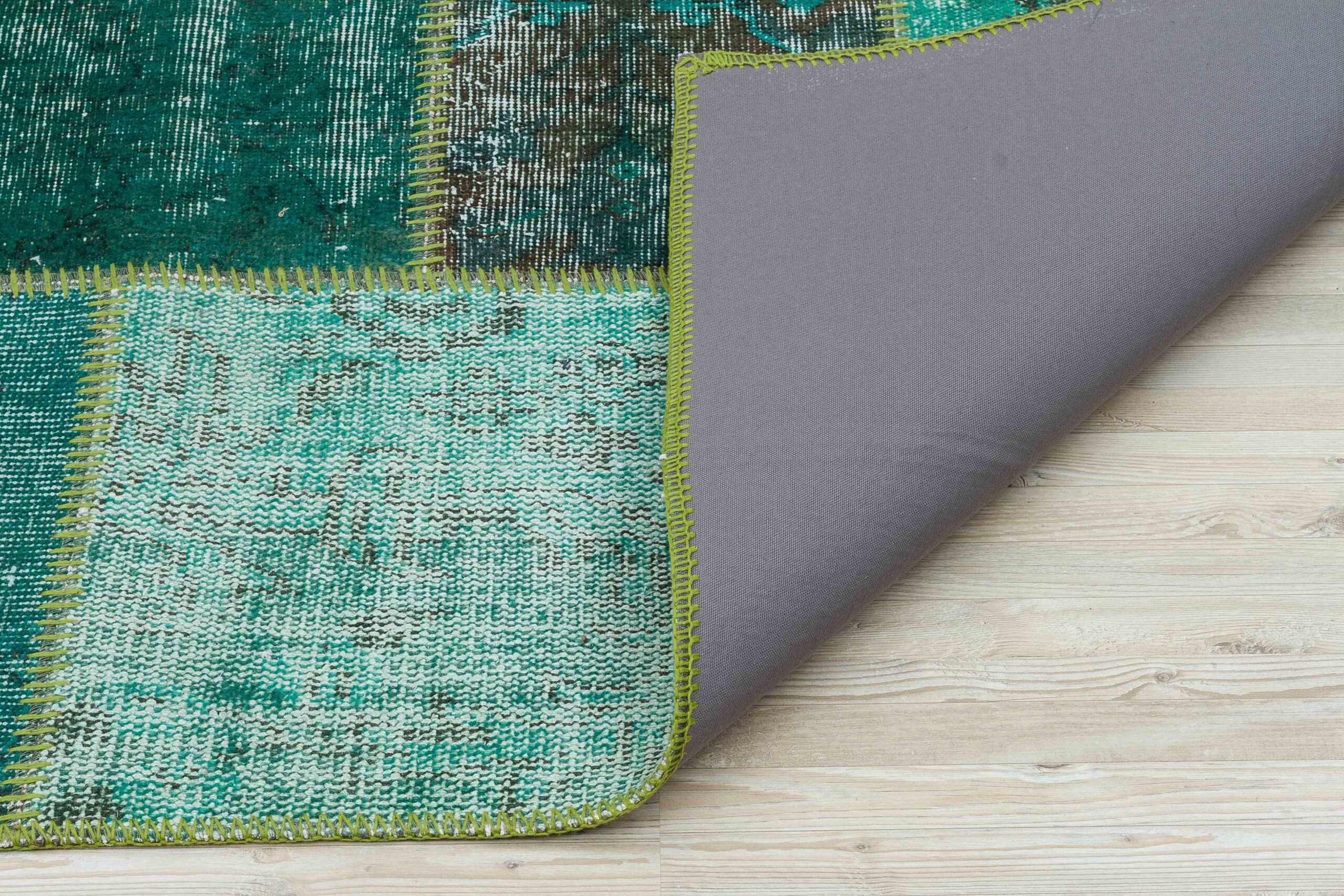 Authentic Distressed, One-of-a-Kind Handwoven Patchwork Rug — detail view 3, handmade vintage rug