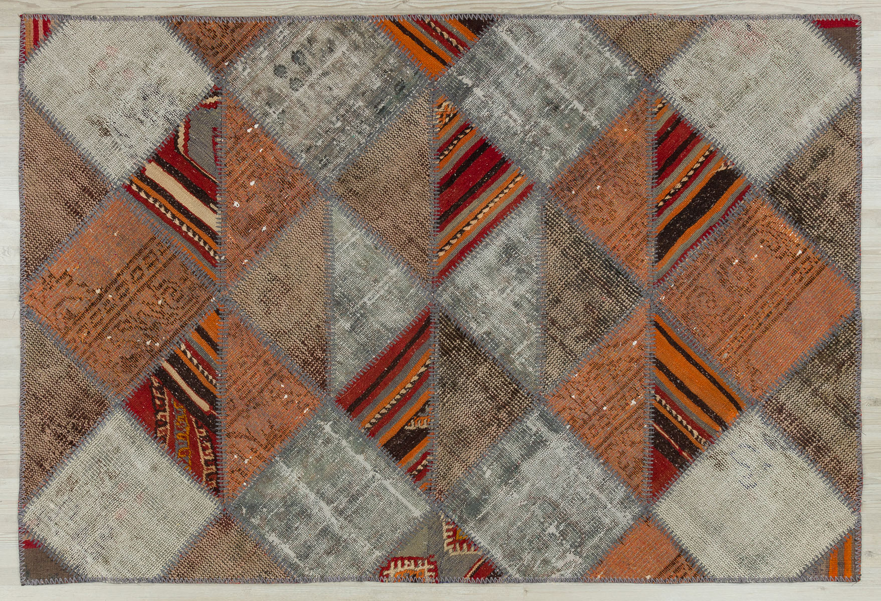 Handwoven, Distressed, Custom Patchwork Rug, vintage rug, Handmade, hand-knotted wool & cotton, size 120 × 180 cm, from Gaziantep