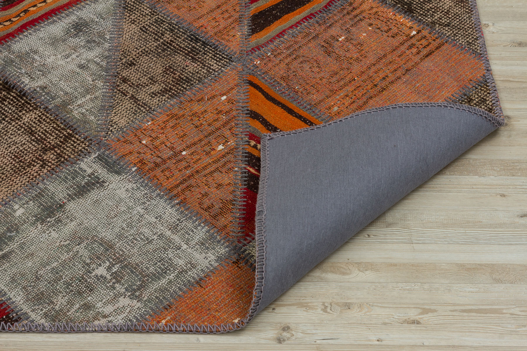 Handwoven, Distressed, Custom Patchwork Rug — detail view 3, handmade vintage rug