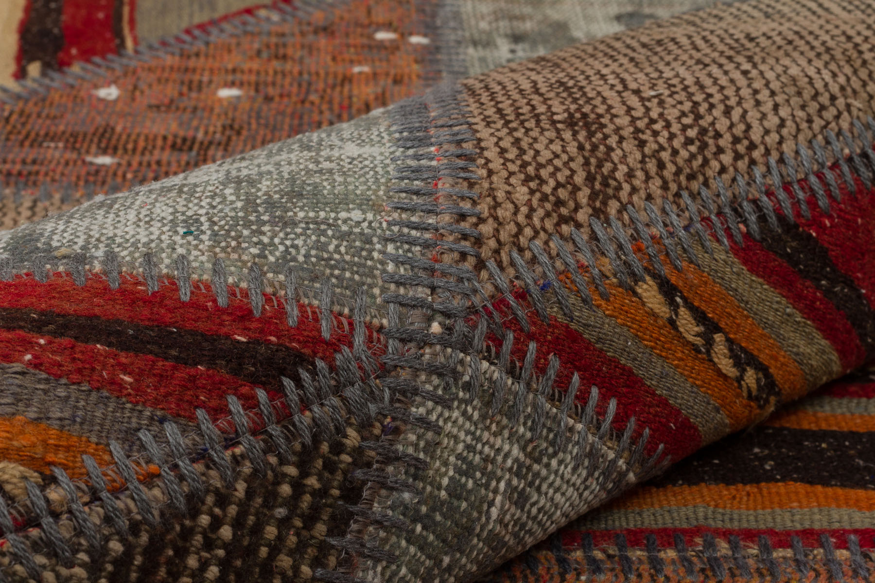 Handwoven, Distressed, Custom Patchwork Rug — detail view 4, handmade vintage rug