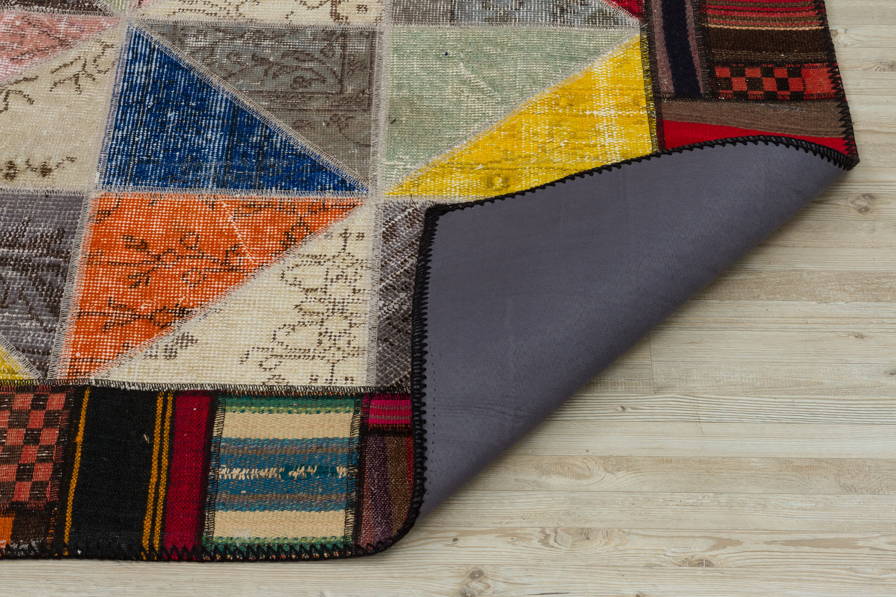 Hand-Woven, Distressed, Custom Patchwork Rug — detail view 3, handmade vintage rug