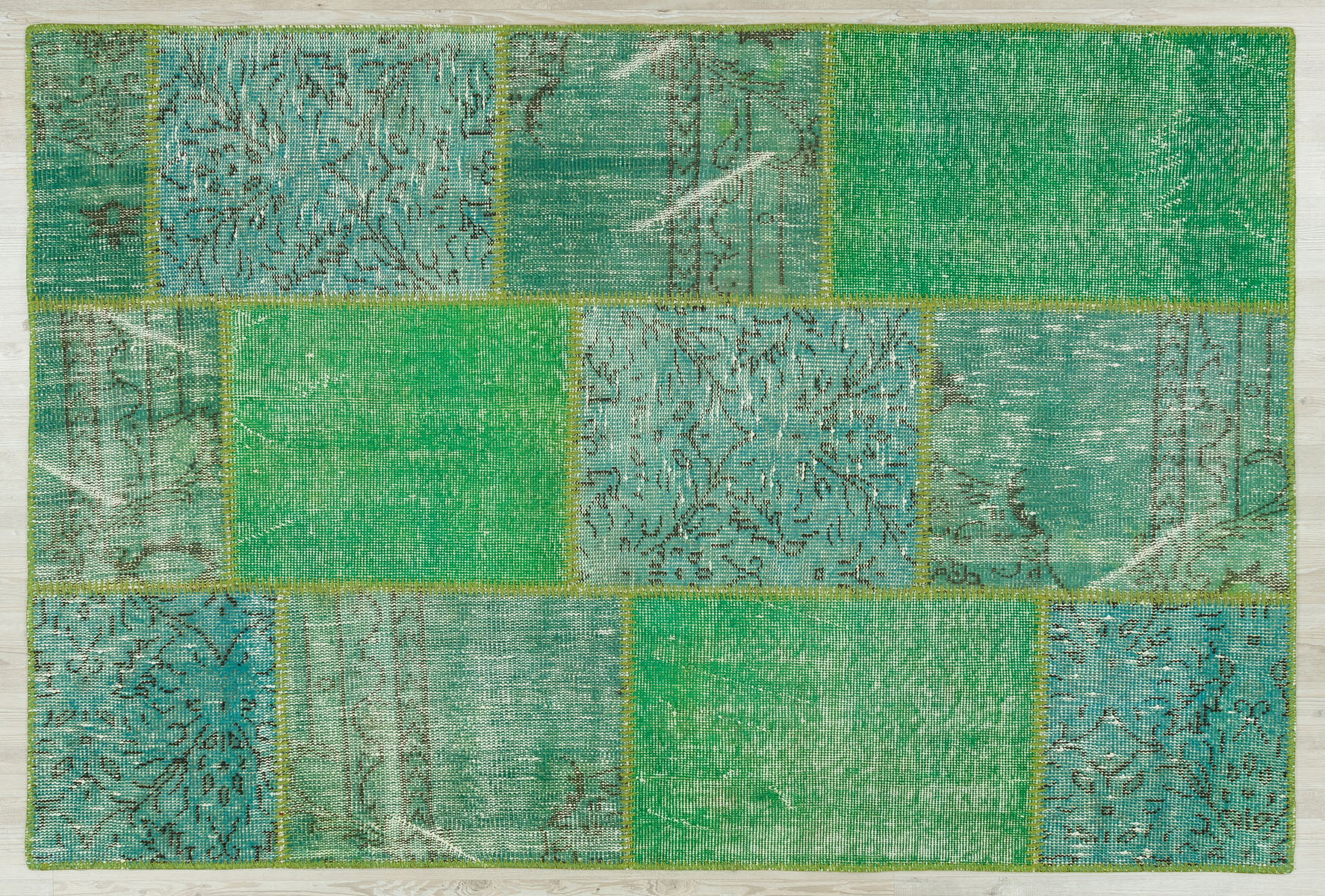 Hand-Woven Distressed Special Patchwork Rug, vintage rug, Handmade, hand-knotted wool & silk, size 120 × 180 cm, from Kayseri