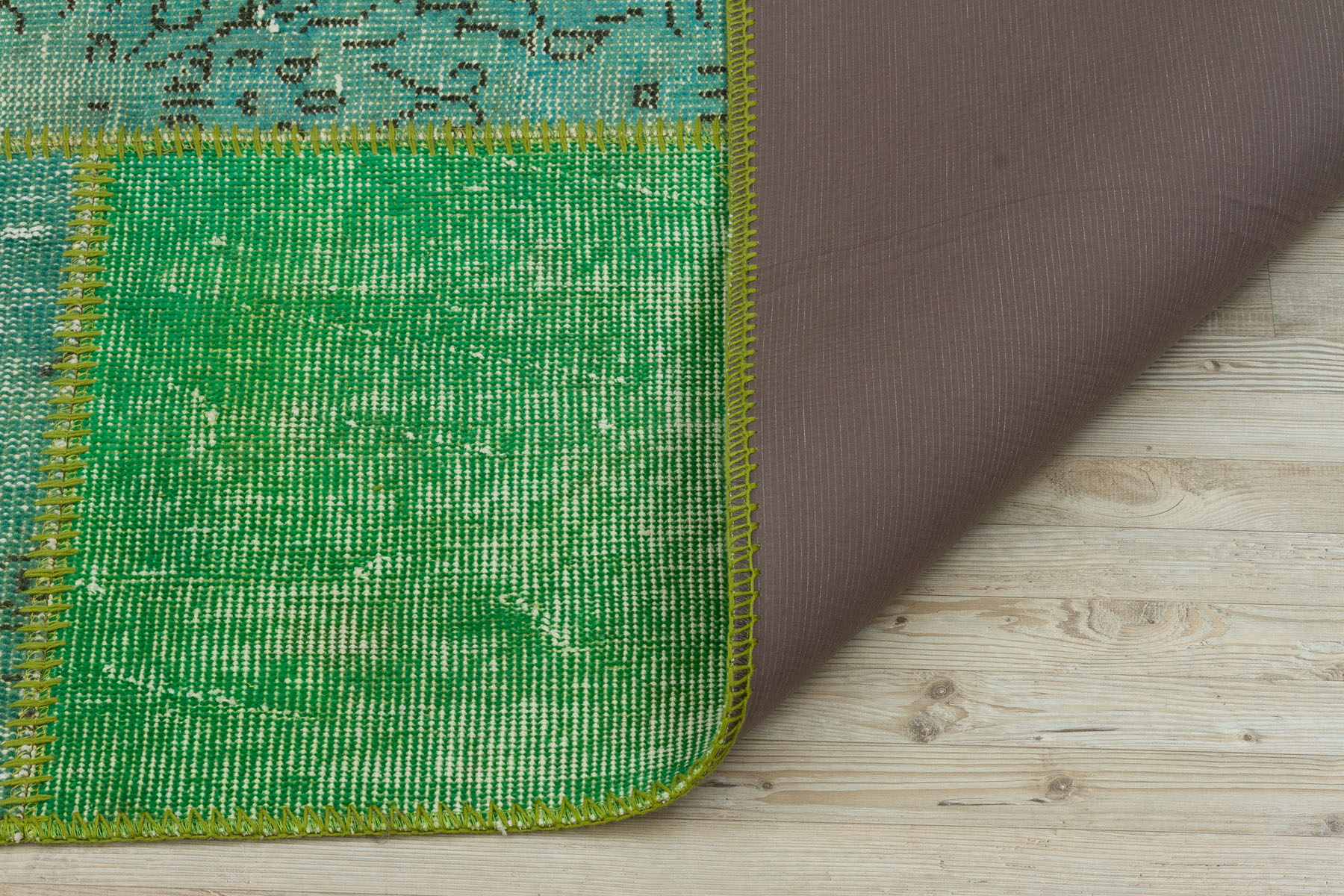 Hand-Woven Distressed Special Patchwork Rug — detail view 3, handmade vintage rug