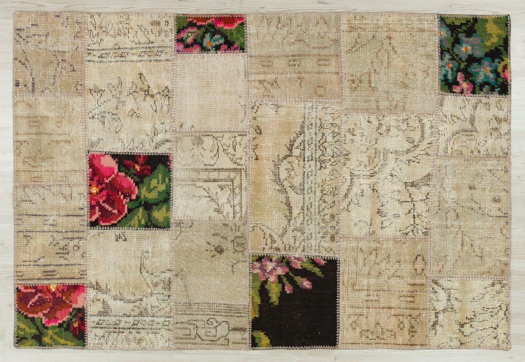 Custom Patchwork Handwoven Rug, vintage rug, Handmade, hand-knotted wool, size 120 × 180 cm, from Konya