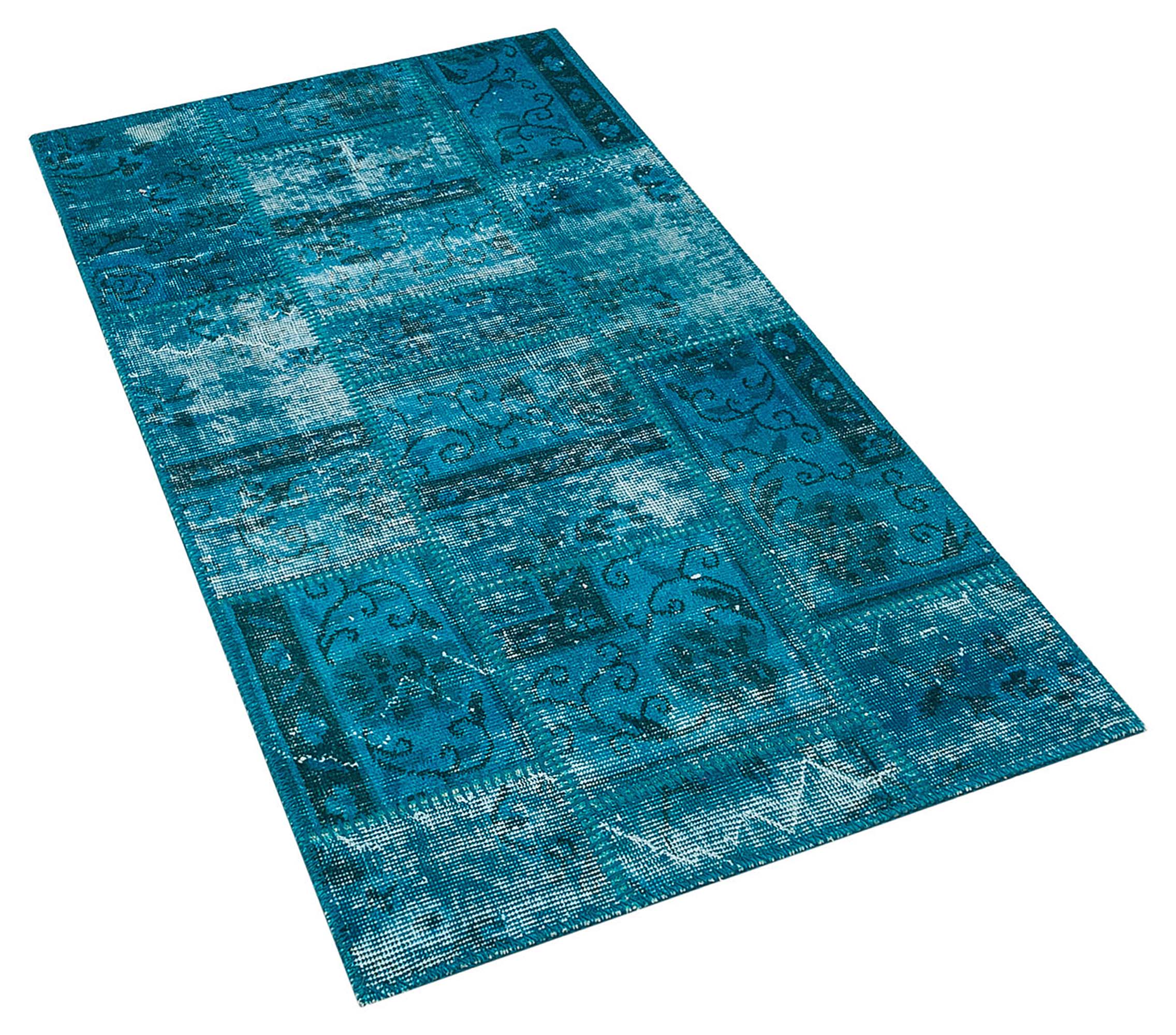 Patchwork Handwoven Distressed Rug, vintage rug, Handmade, hand-knotted cotton, size 80 × 150 cm, from Milas