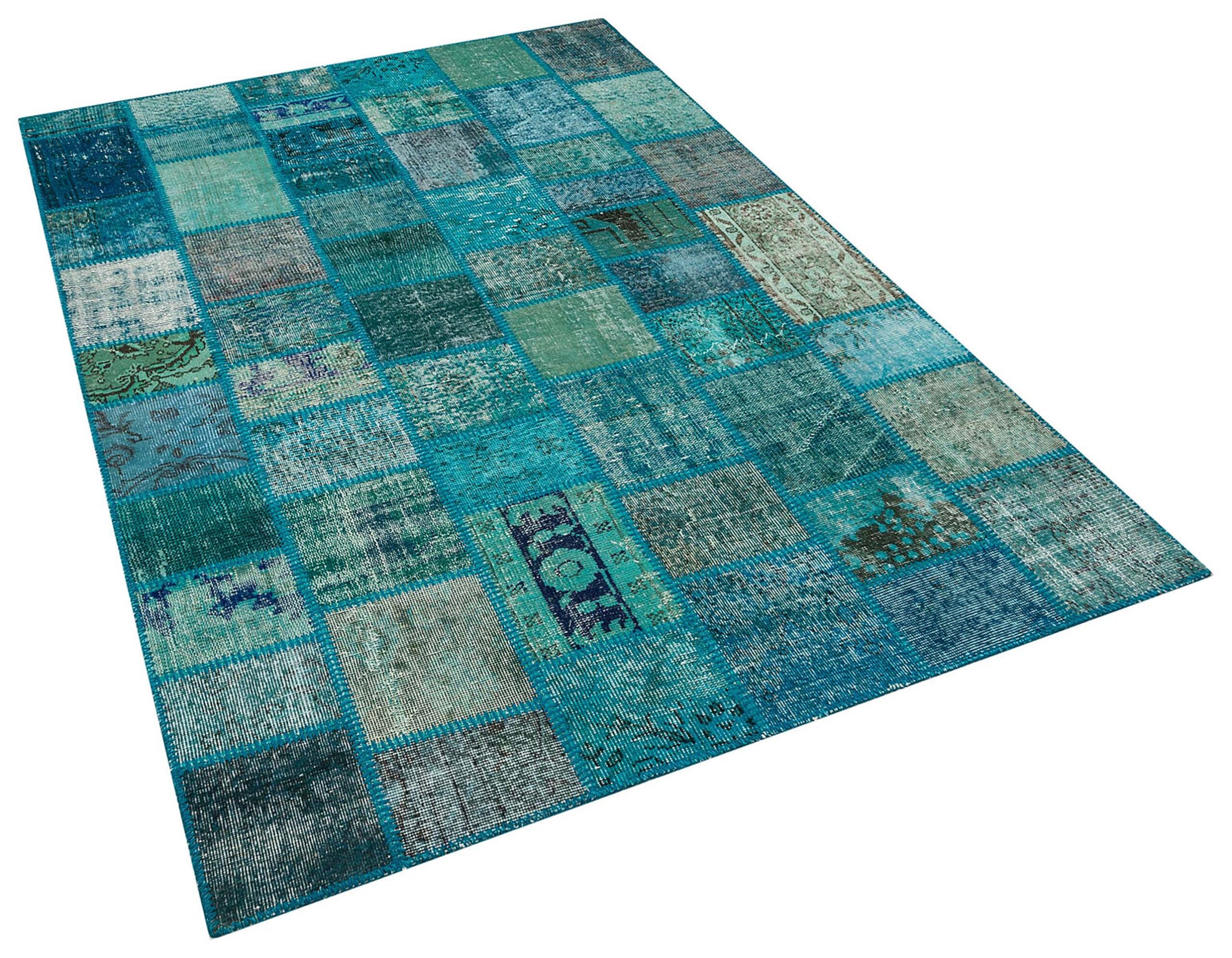 Classic Modern Patchwork Handwoven Rug, vintage rug, Handmade, hand-knotted wool, cotton & silk, size 160 × 230 cm, from Oushak