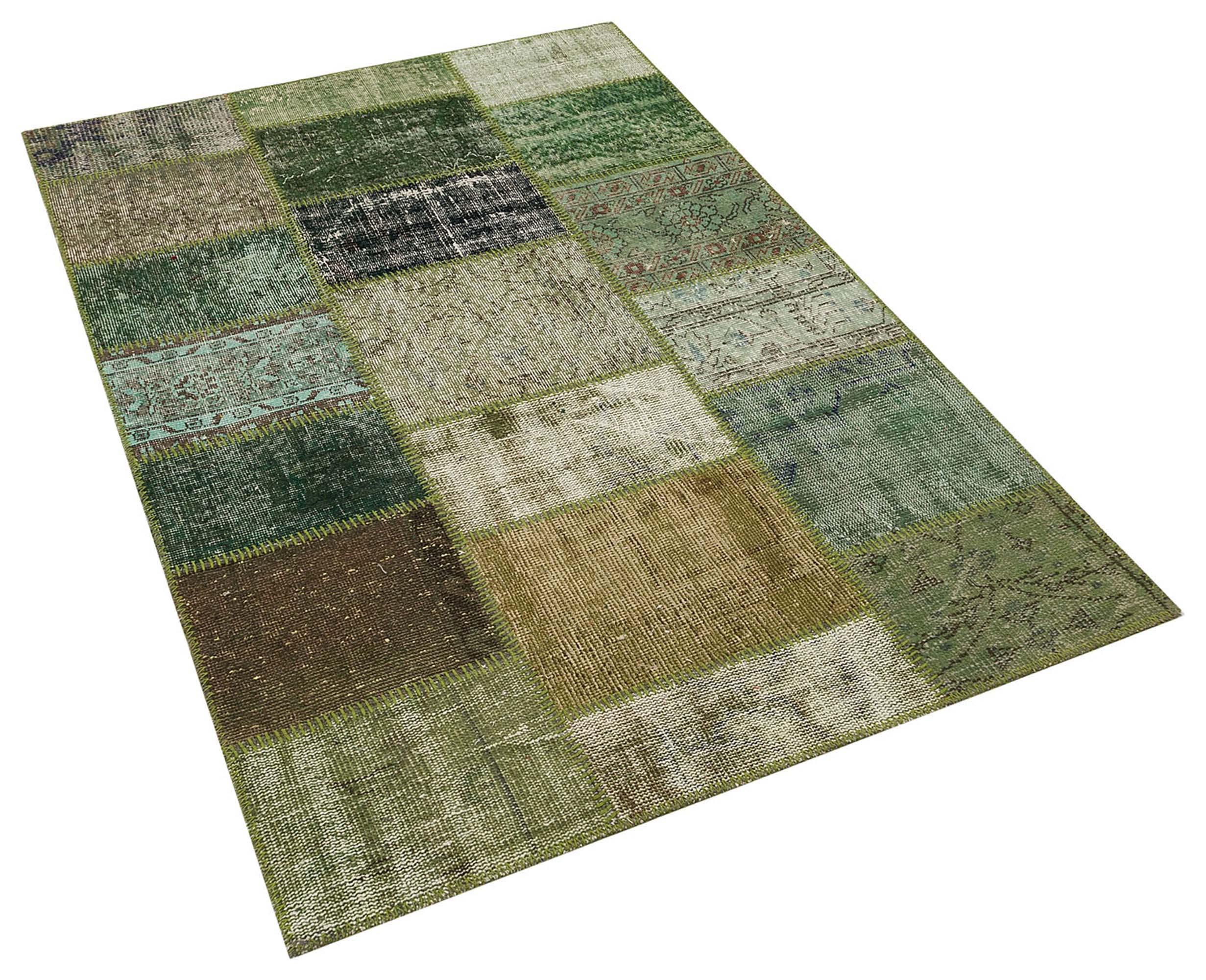 Classic Modern Patchwork Distressed Handwoven Rug, vintage rug, Handmade, hand-knotted cotton, size 120 × 180 cm, from Bursa