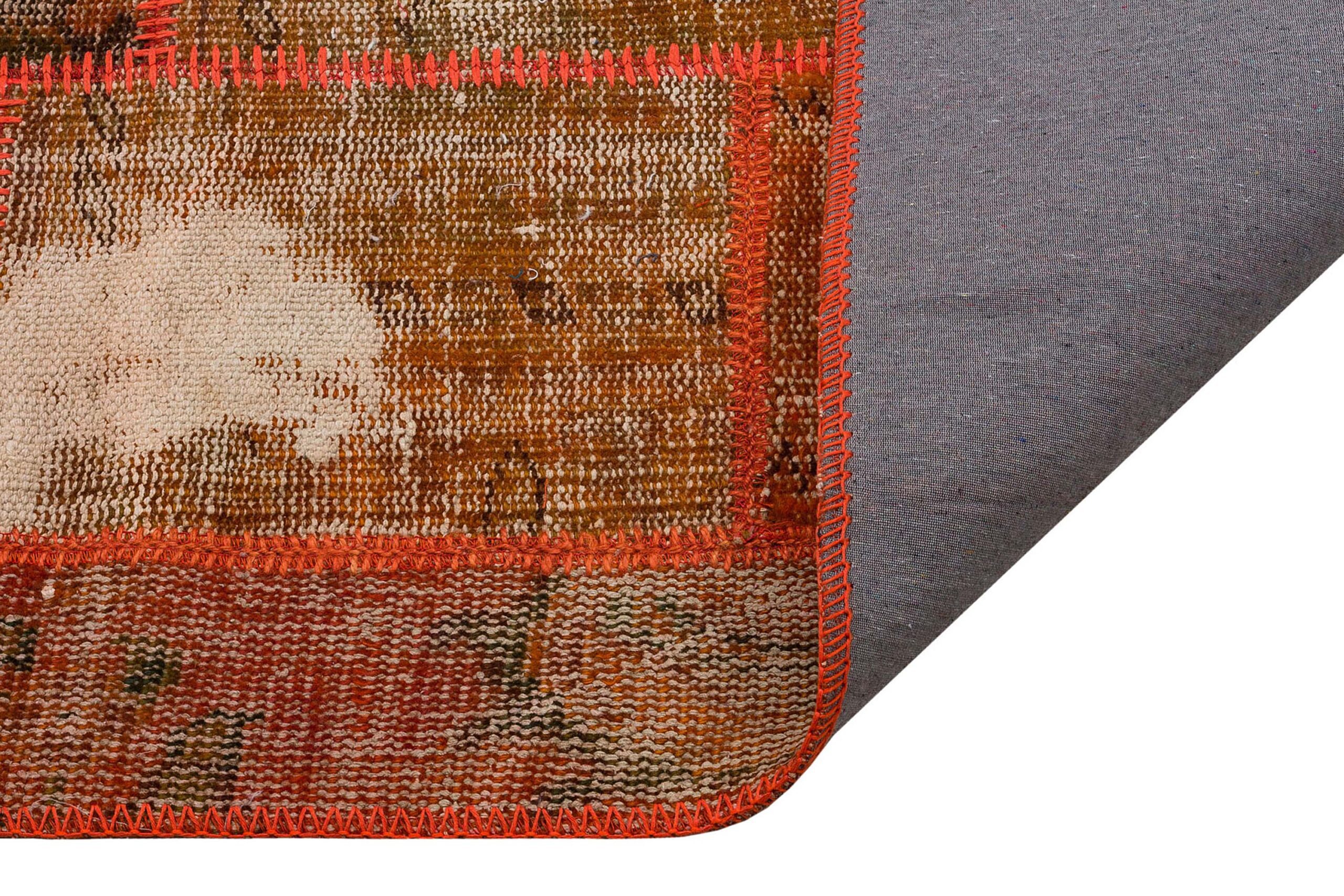 Handmade Patchwork Orange Rug — detail view 3, handmade vintage rug