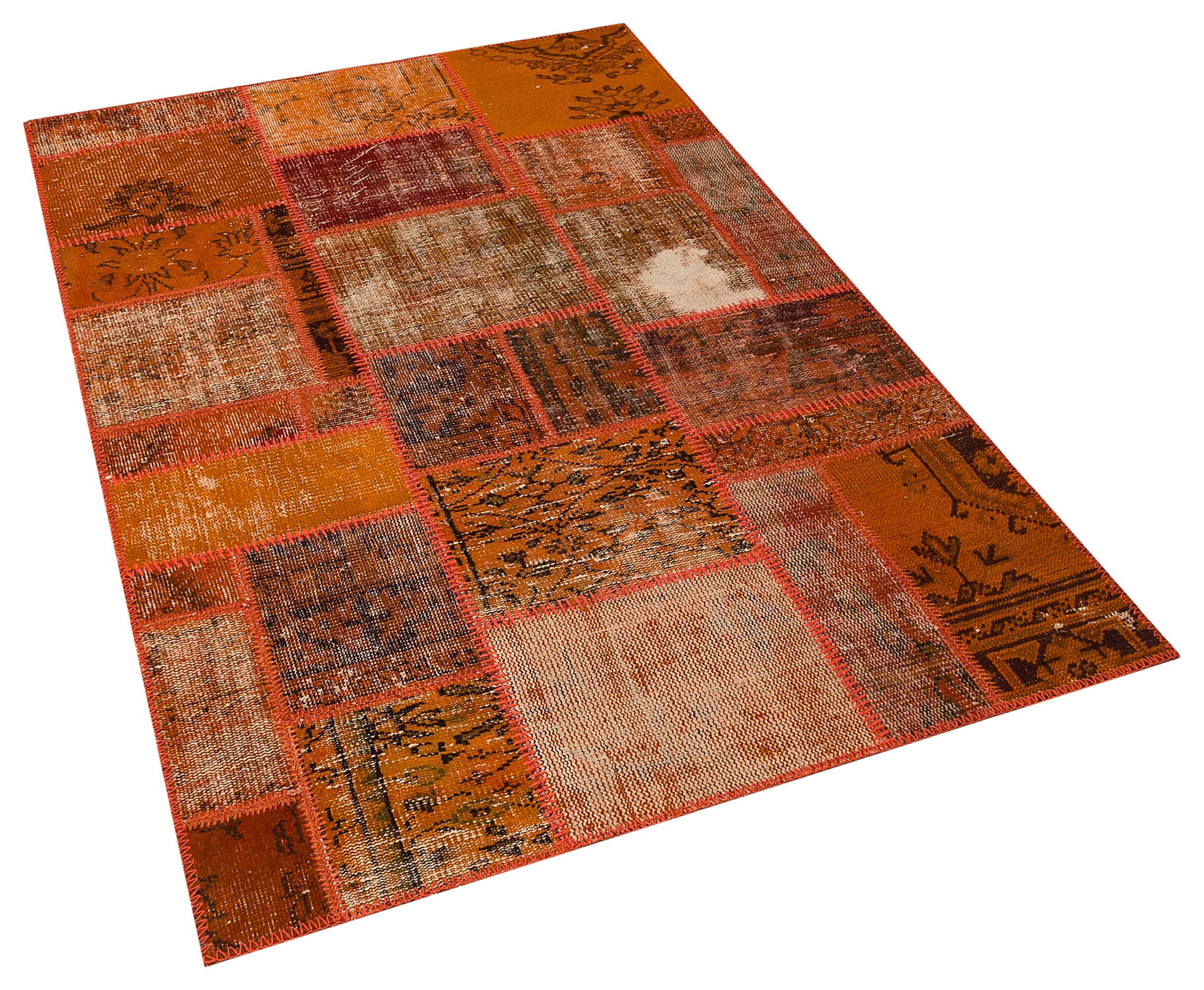 Handmade Patchwork Orange Rug, vintage rug, Handmade, hand-knotted cotton, size 120 × 180 cm, from Ladik