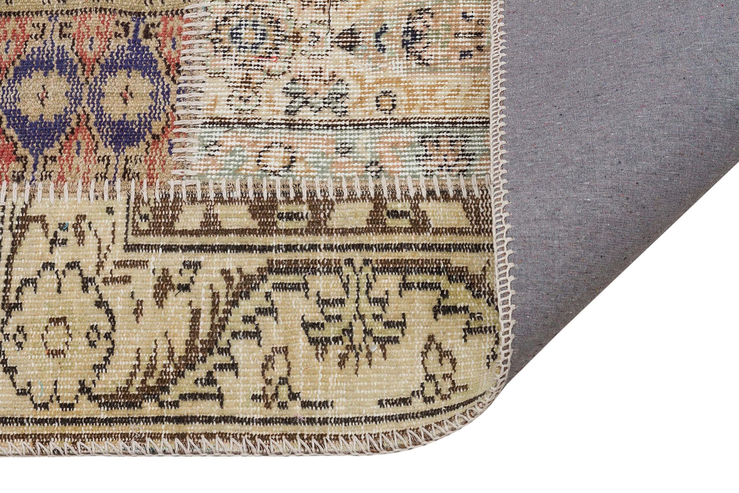 Hand-Woven Patchwork Distressed Rug — detail view 3, handmade vintage rug