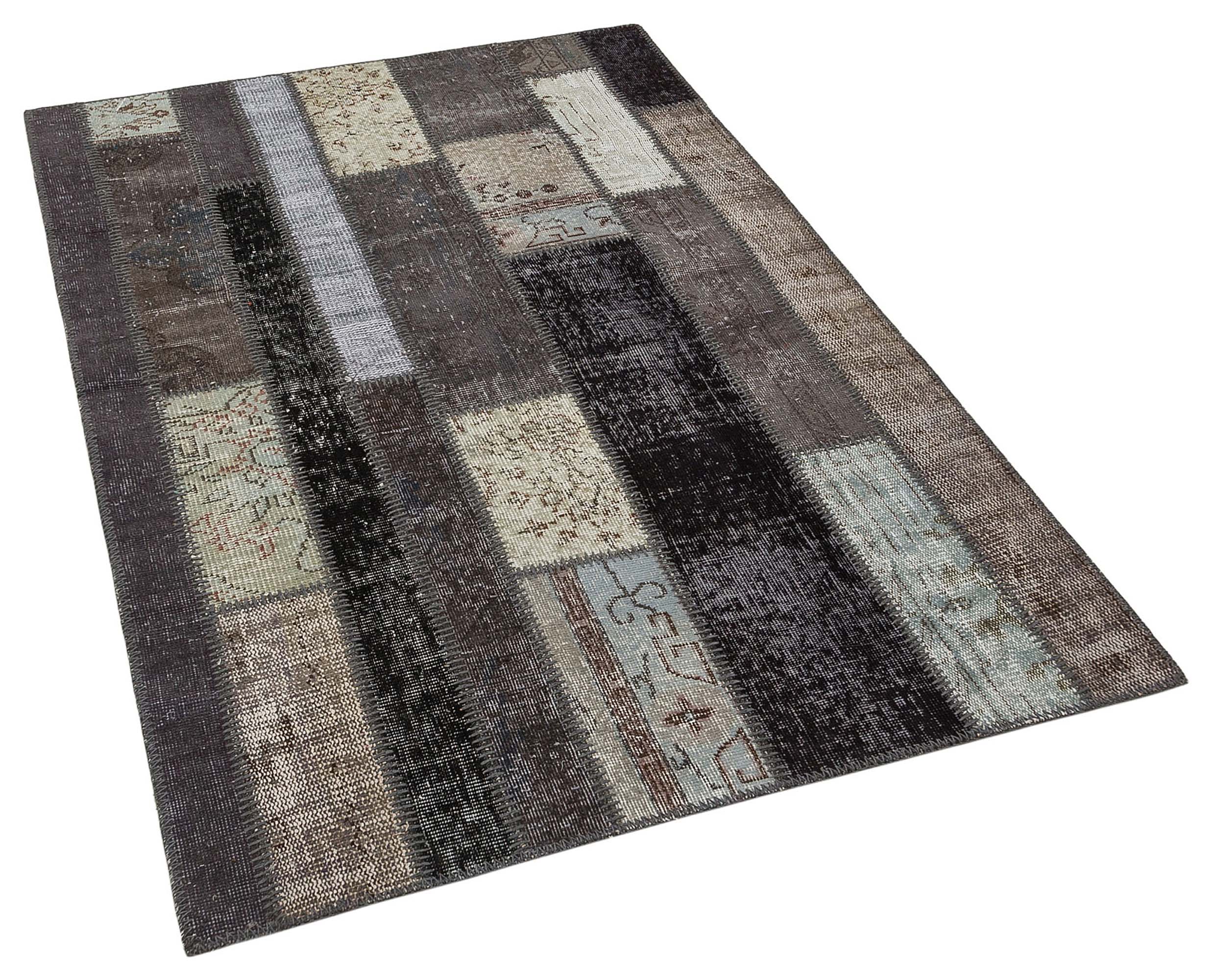Handwoven Patchwork Rug, vintage rug, Handmade, hand-knotted wool, cotton & silk, size 120 × 180 cm, from Manisa