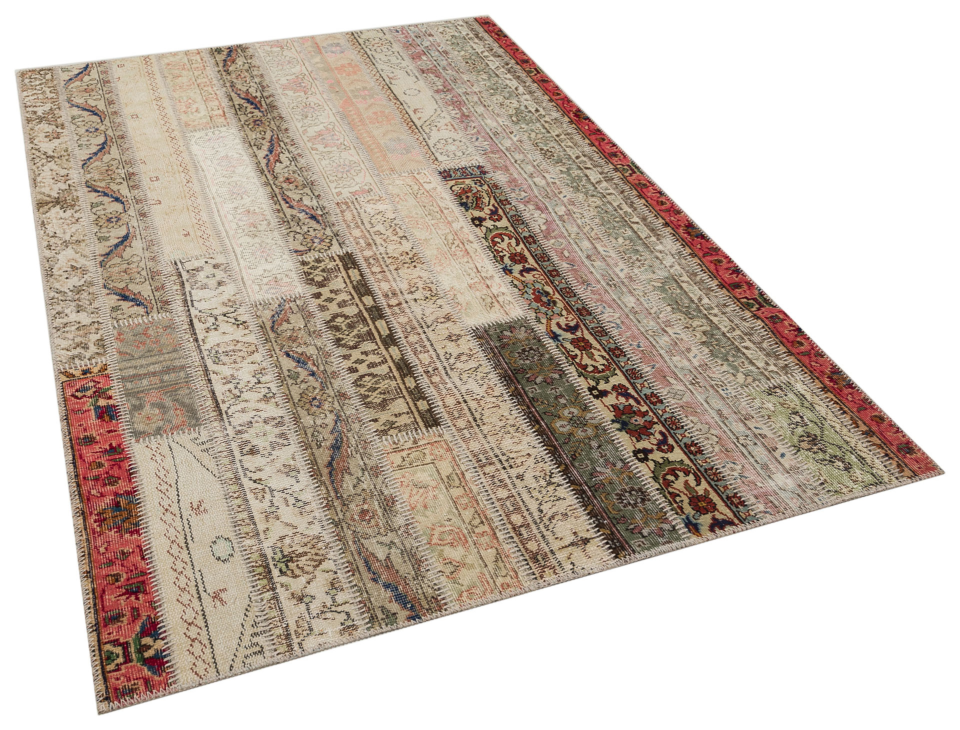 Handwoven Patchwork Rug, vintage rug, Handmade, hand-knotted silk, size 160 × 230 cm, from Kars