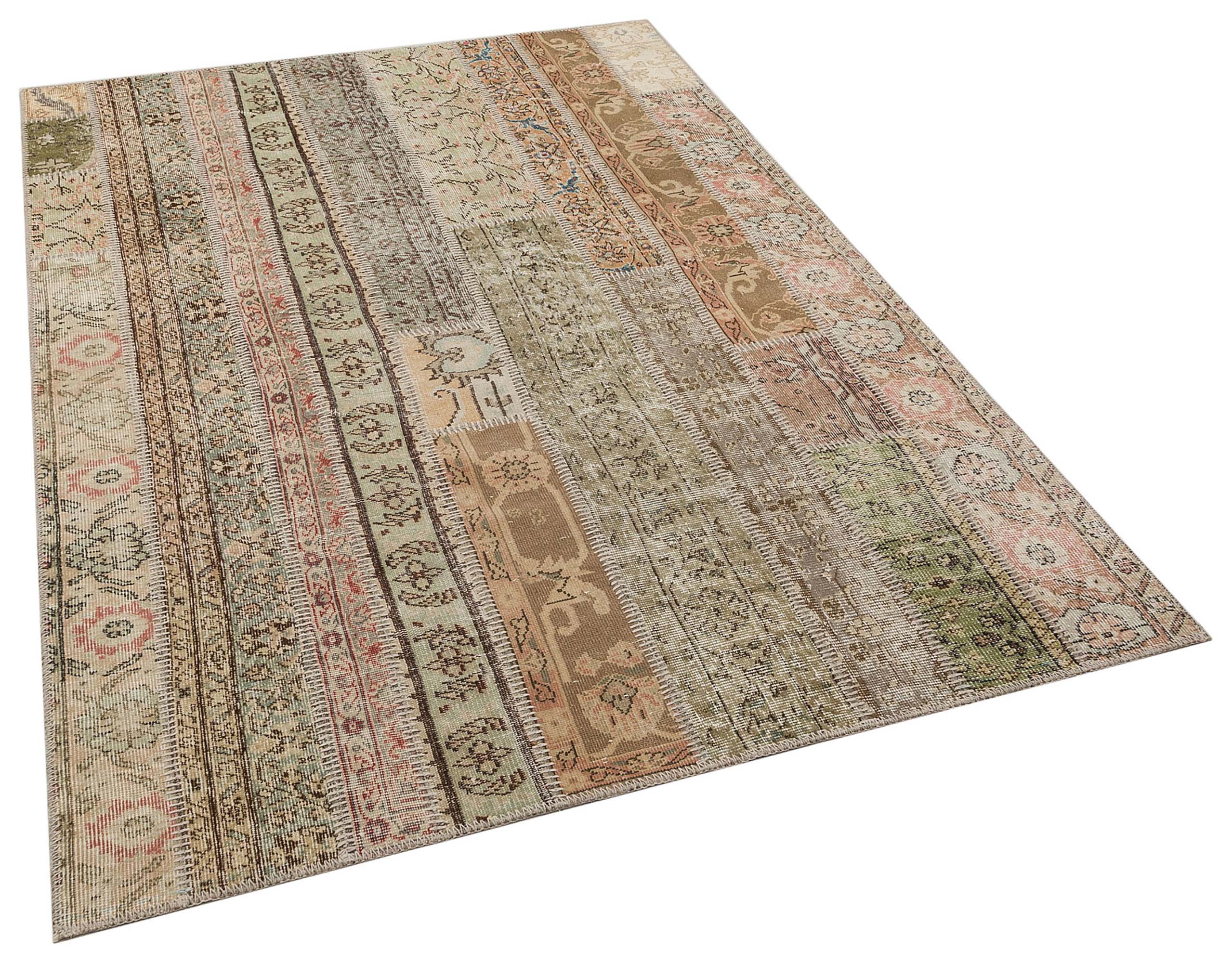 Handwoven Patchwork Rug, vintage rug, Handmade, hand-knotted wool, cotton & silk, size 160 × 230 cm, from Isparta