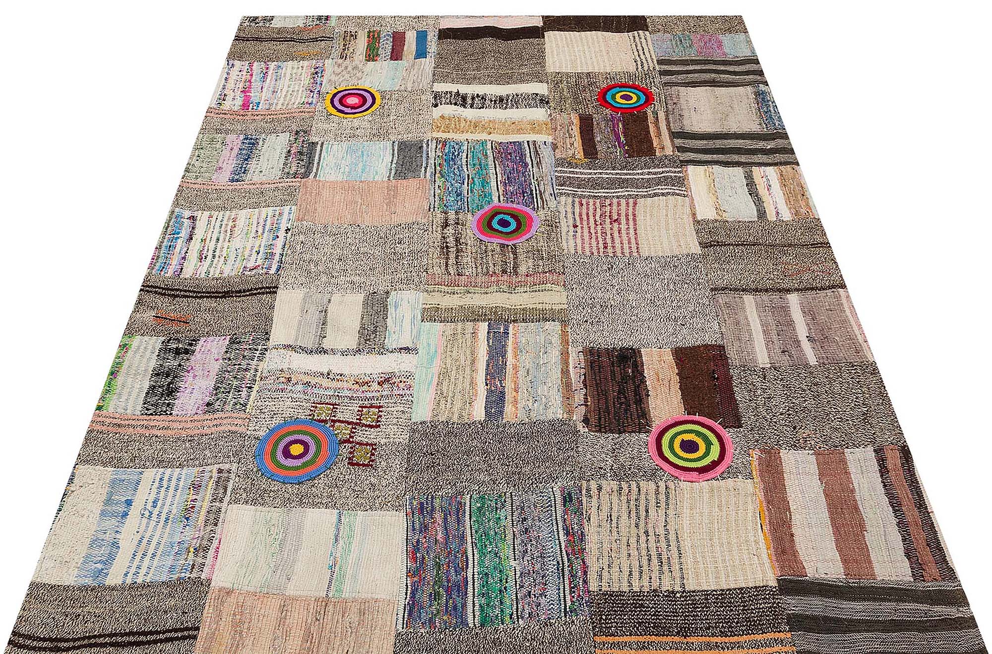 Exclusive Patchwork Distressed Handwoven Rug, vintage rug, Handmade, hand-knotted wool & cotton, size 141 × 197 cm, from Antalya