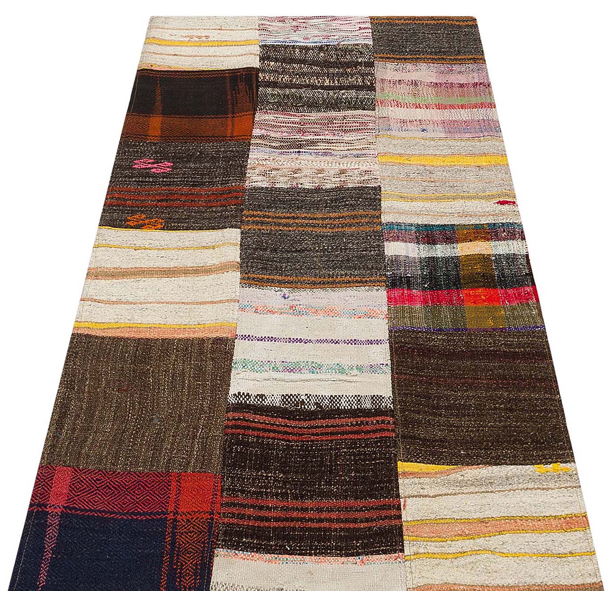 Authentic Hand-Woven Distressed Patchwork Rug, vintage rug, Handmade, hand-knotted wool & cotton, size 82 × 158 cm, from Demirci