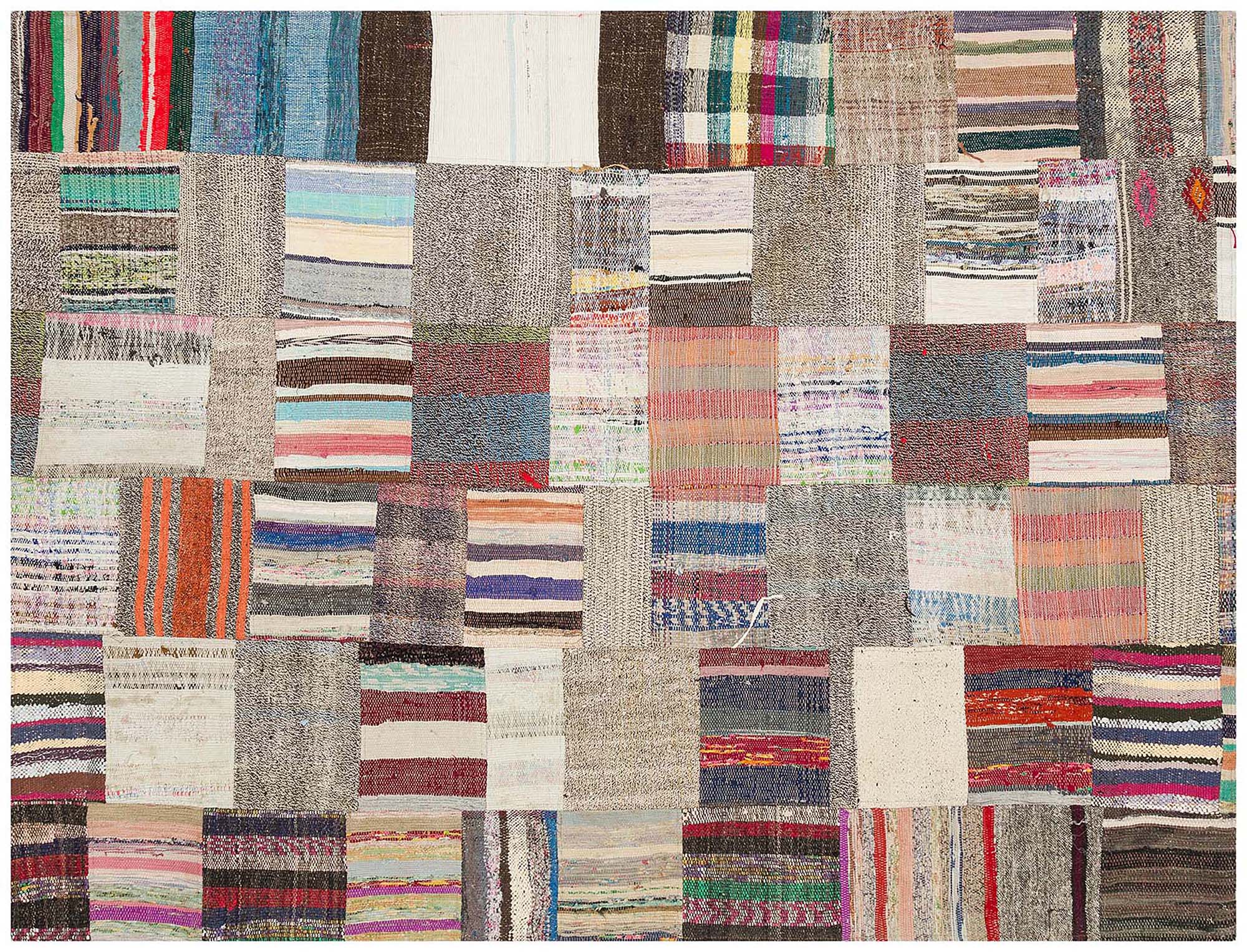 Gerçek El Dokuma Eskitme Patchwork Halı 169 x 222 cm 6134 - Görsel 2