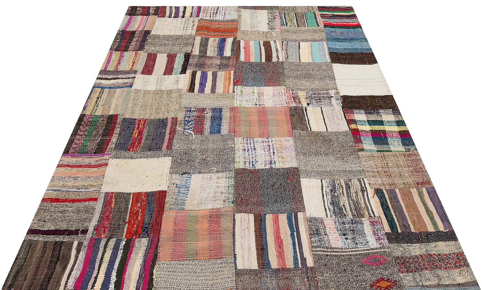 Gerçek El Dokuma Eskitme Patchwork Halı 169 x 222 cm 6134