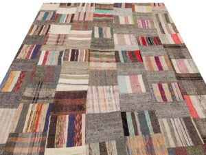 Gerçek El Dokuma Eskitme Patchwork Halı  198 x 241 cm 6151