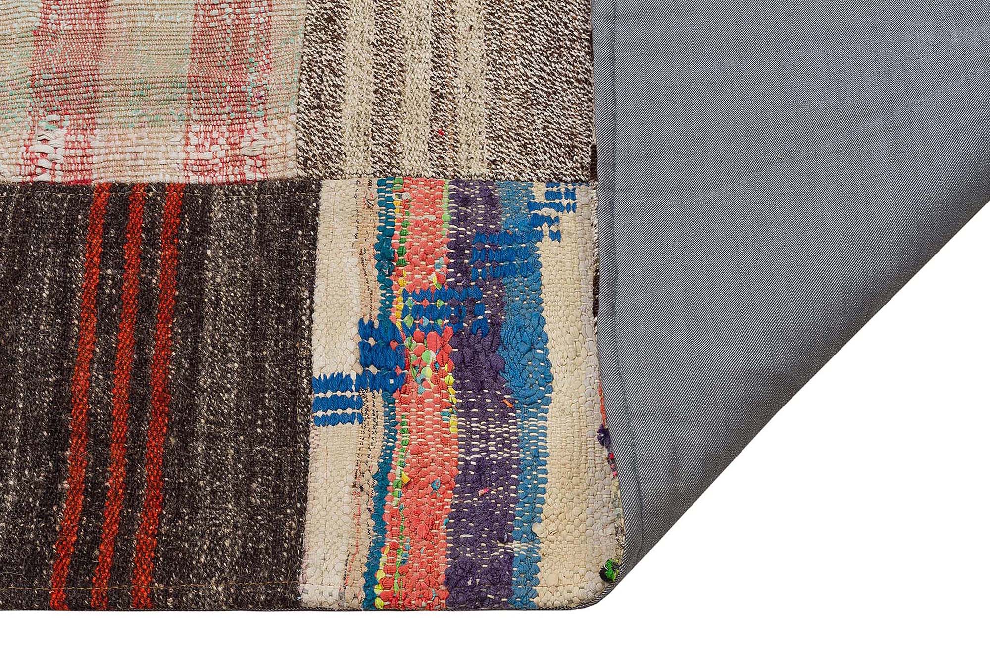 Classic Modern Patchwork Distressed Handwoven Rug — detail view 3, handmade vintage rug