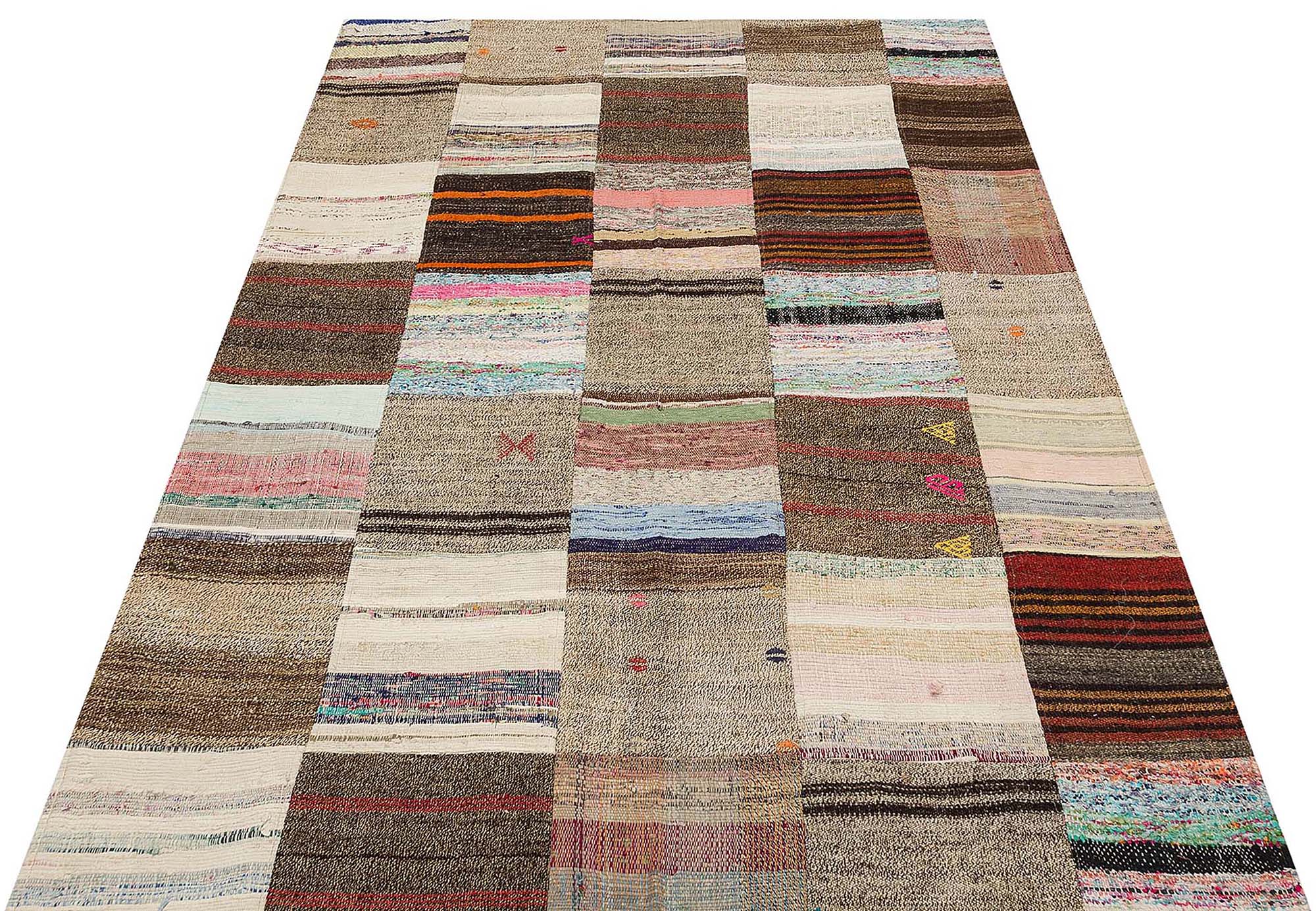 Unique Anatolian Patchwork Distressed Handwoven Rug, vintage rug, Handmade, hand-knotted wool & cotton, size 142 × 201 cm, from Sivas
