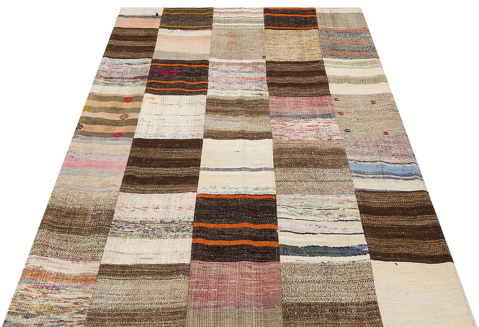 Unique Anatolian Patchwork Distressed Handwoven Rug, vintage rug, Handmade, hand-knotted wool & silk, size 140 × 203 cm, from Milas