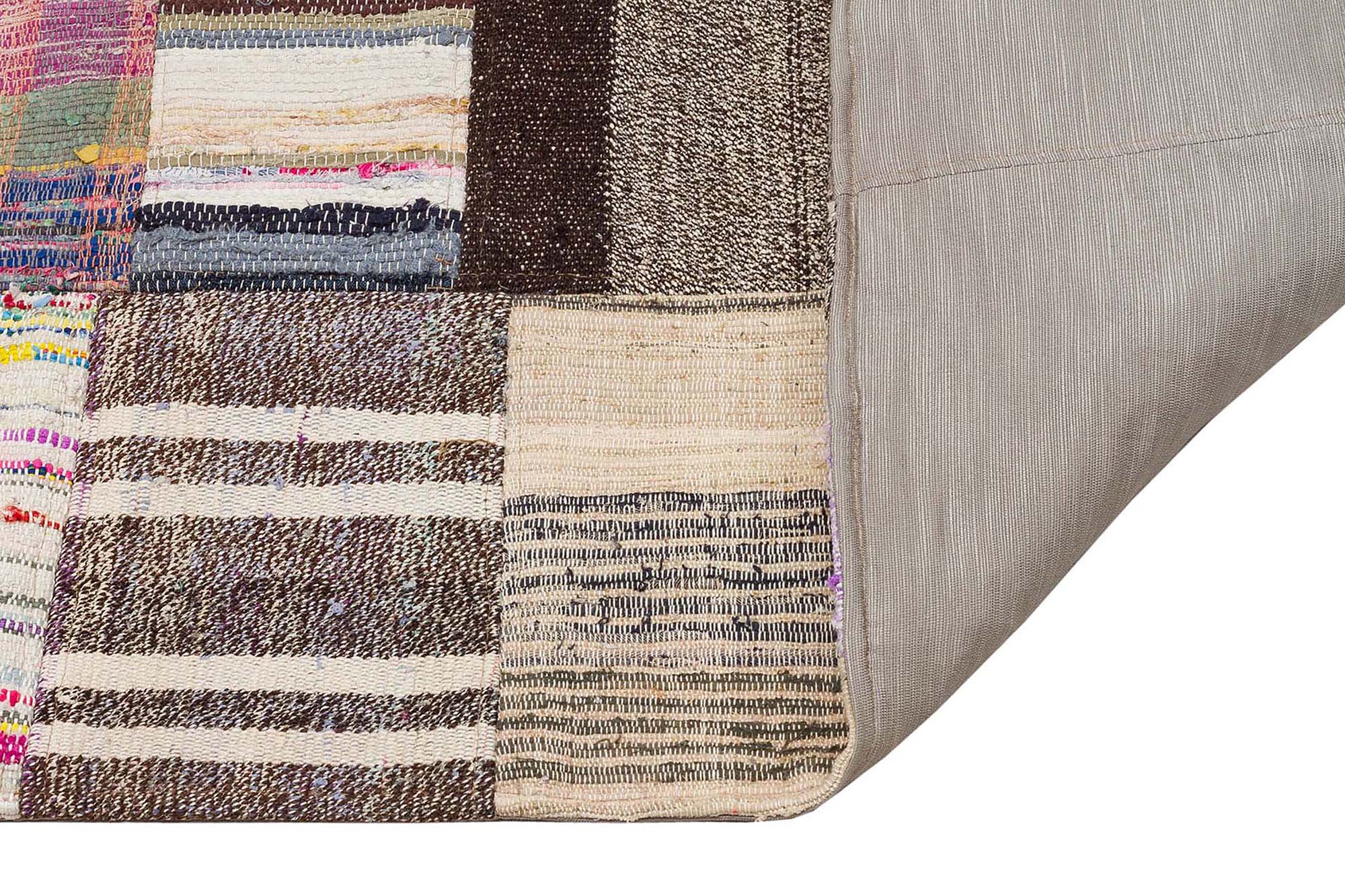 Authentic Hand-Woven Distressed Patchwork Rug — detail view 3, handmade vintage rug