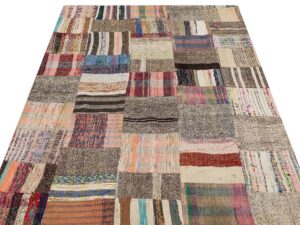 Gerçek El Dokuma Eskitme Patchwork Halı 140 x 188 cm 6167