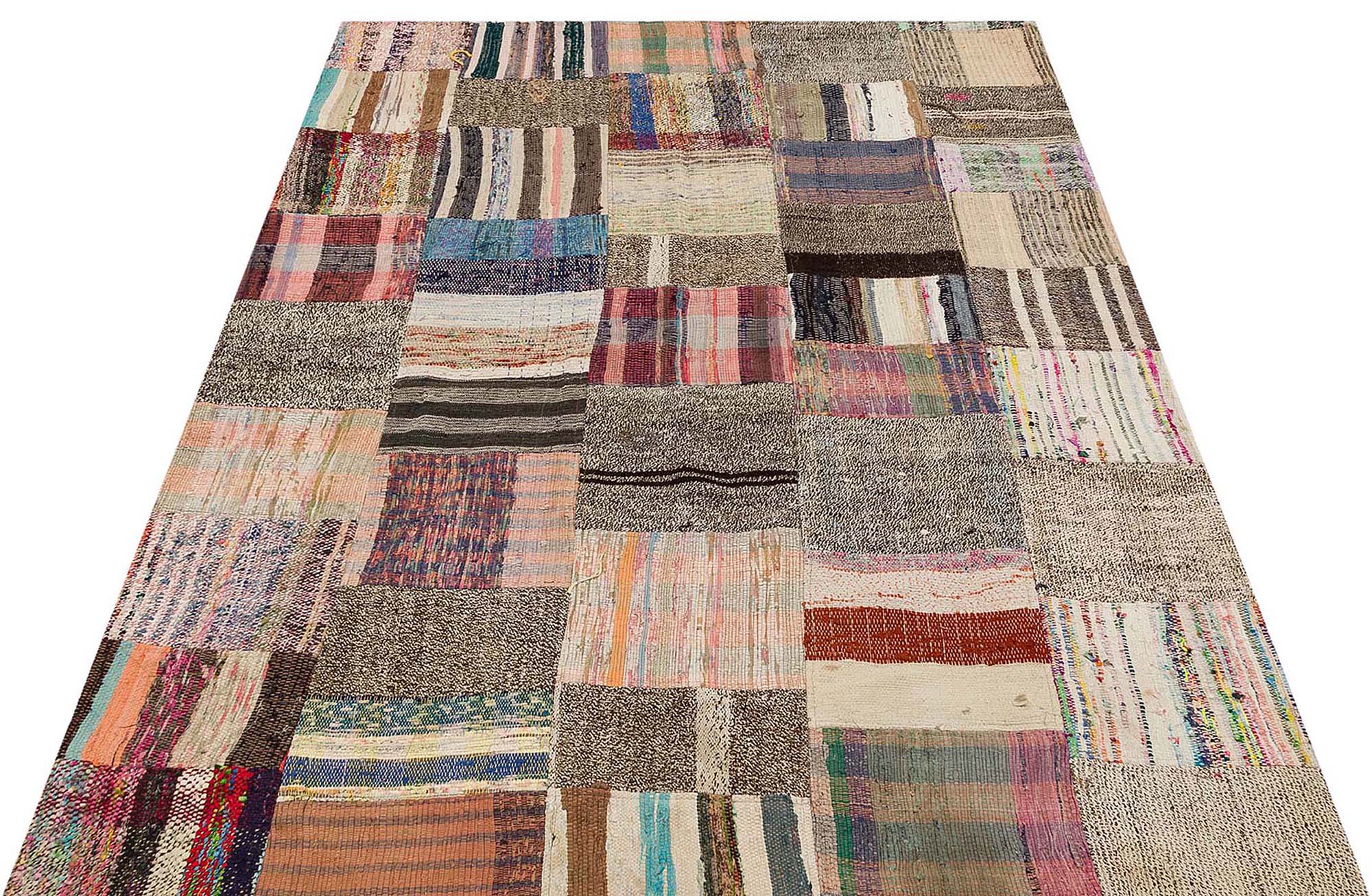 Authentic Hand-Woven Distressed Patchwork Rug, vintage rug, Handmade, hand-knotted wool, cotton & silk, size 140 × 188 cm, from Kayseri