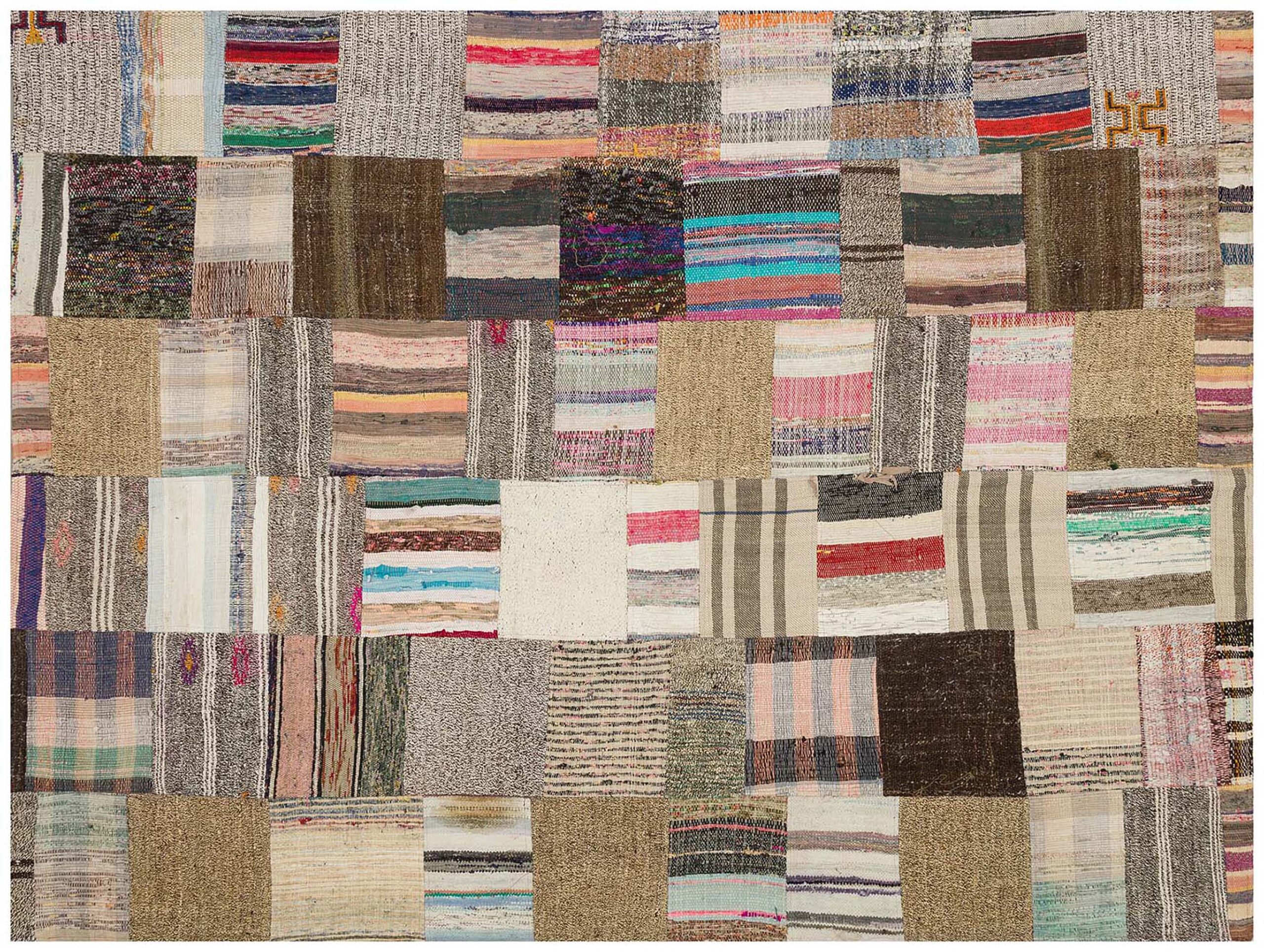 Gerçek El Dokuma Eskitme Patchwork Halı 170 x 231 cm 6179 - Görsel 5