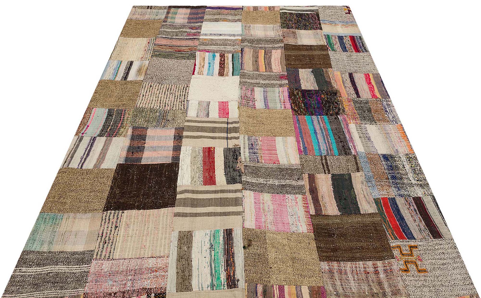 Gerçek El Dokuma Eskitme Patchwork Halı  170 x 231 cm 6179