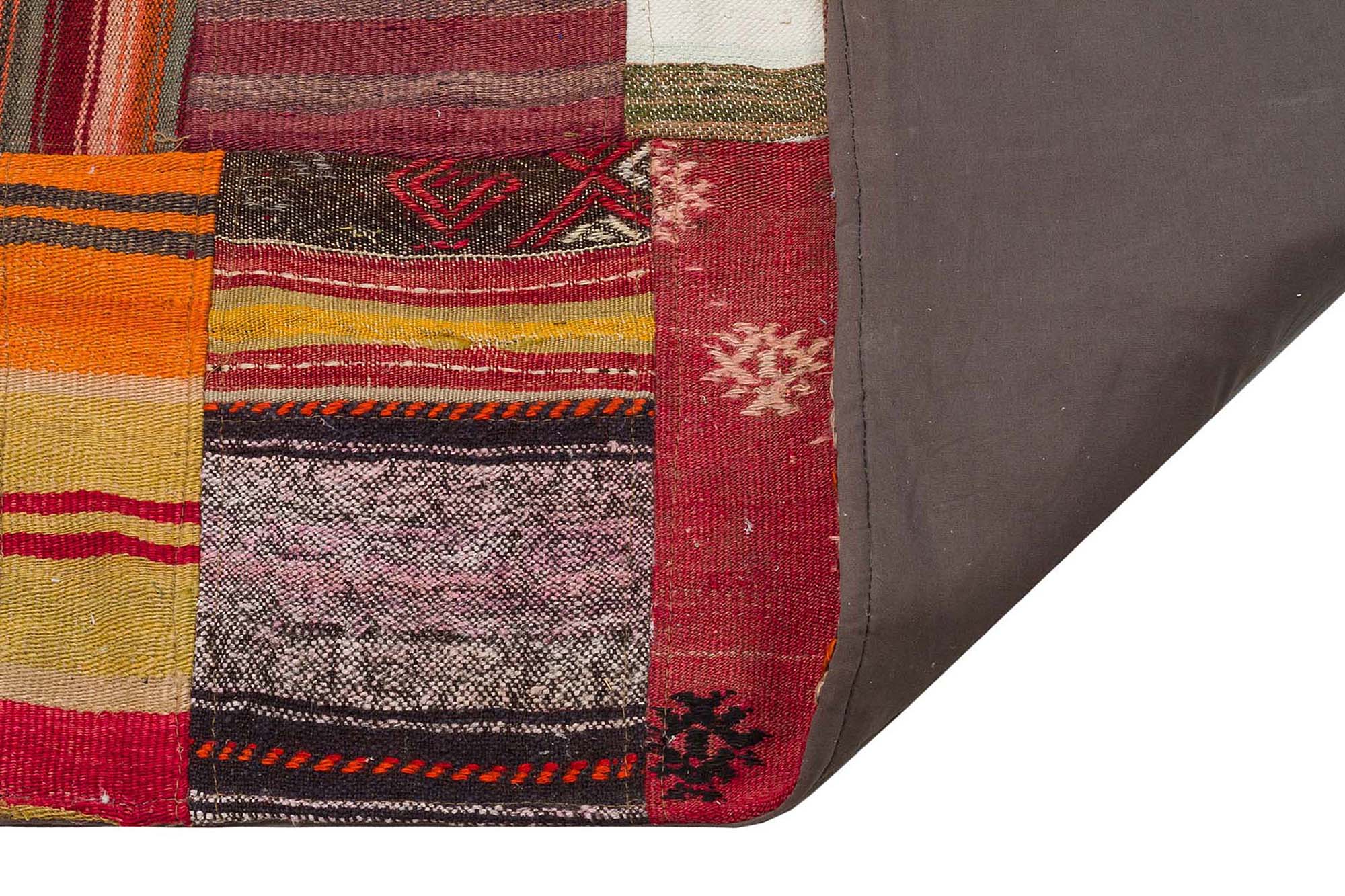 Handwoven 100% Wool Patchwork Rug — detail view 3, handmade vintage rug