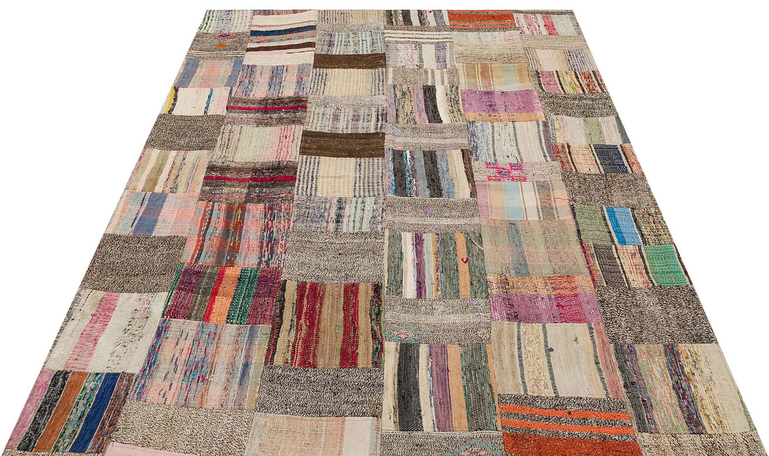 Unique Anatolian Patchwork Distressed Handwoven Rug, vintage rug, Handmade, hand-knotted wool & cotton, size 168 × 213 cm, from Bursa