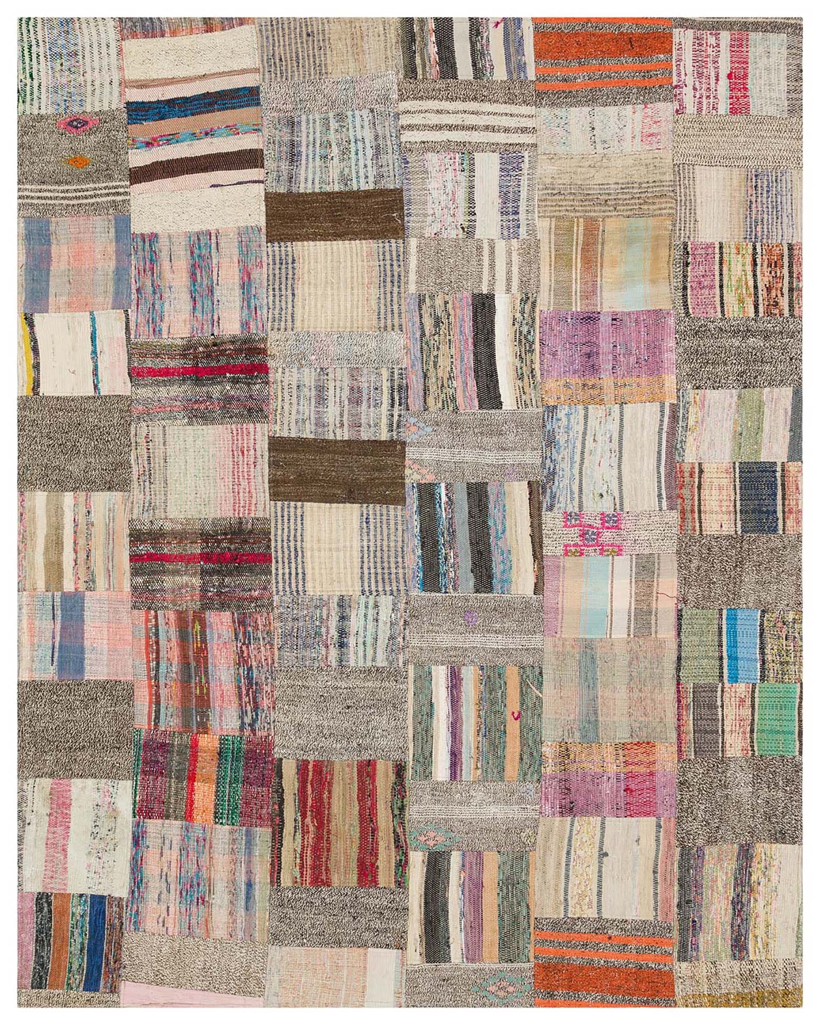 Unique Anatolian Patchwork Distressed Handwoven Rug — detail view 4, handmade vintage rug