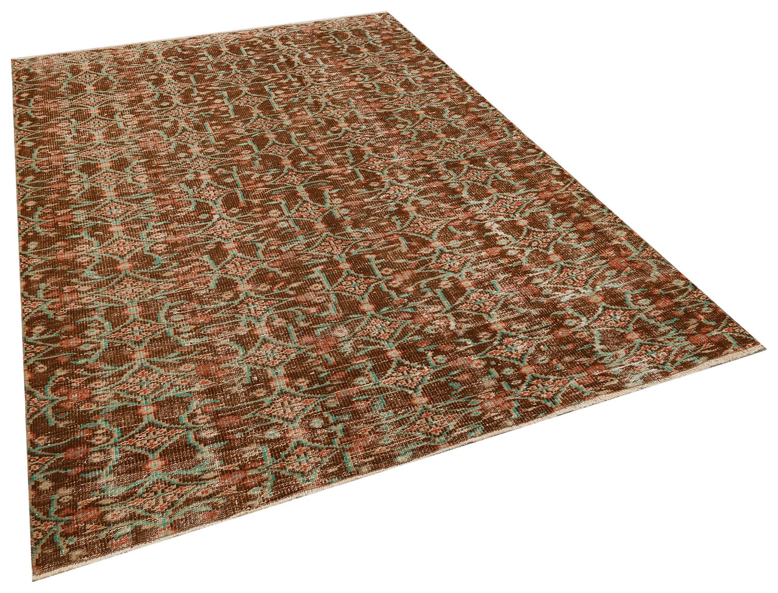 Distressed Hand-Woven Vintage Rug, vintage rug, Handmade, hand-knotted wool, size 186 × 255 cm, from Manisa
