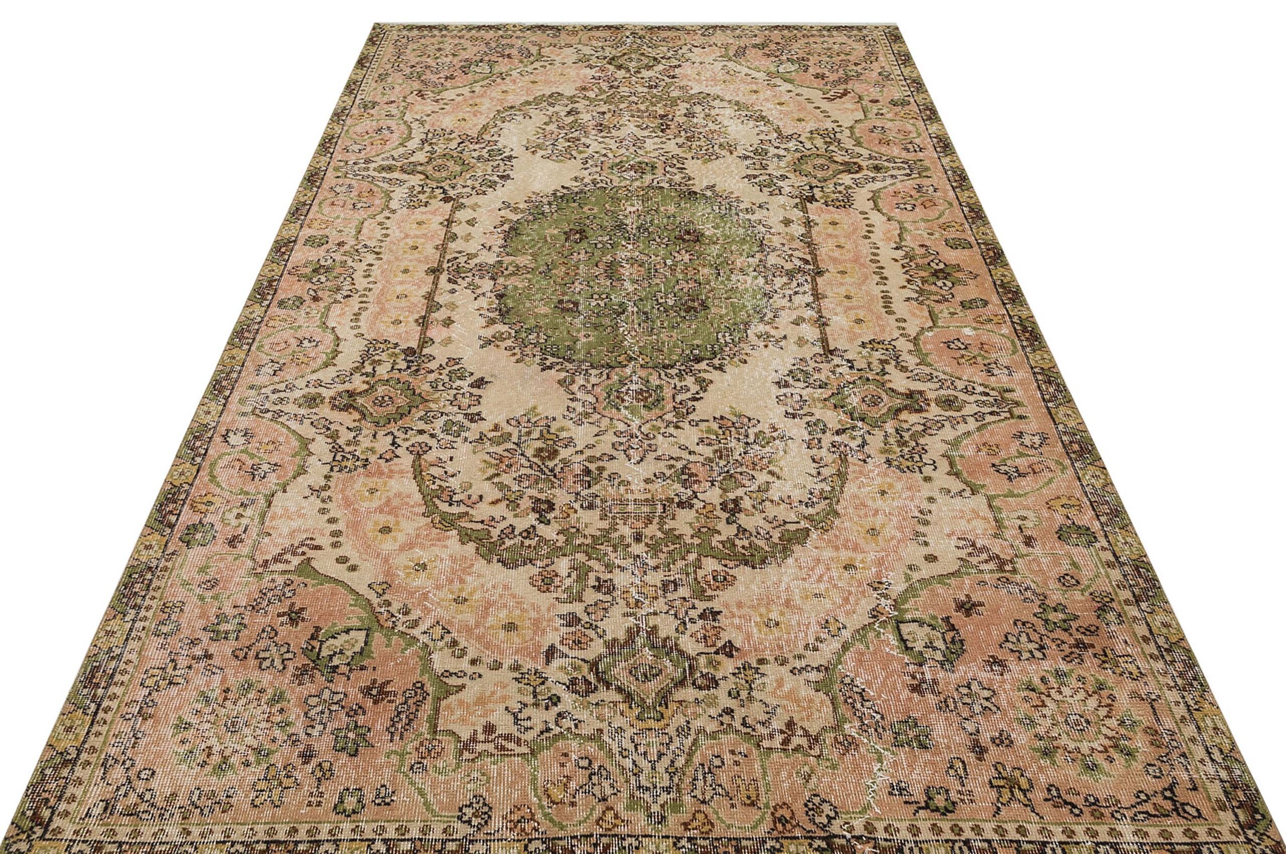 Vintage Handwoven Distressed Rug, vintage rug, Handmade, hand-knotted wool, cotton & silk, size 171 × 290 cm, from Gaziantep