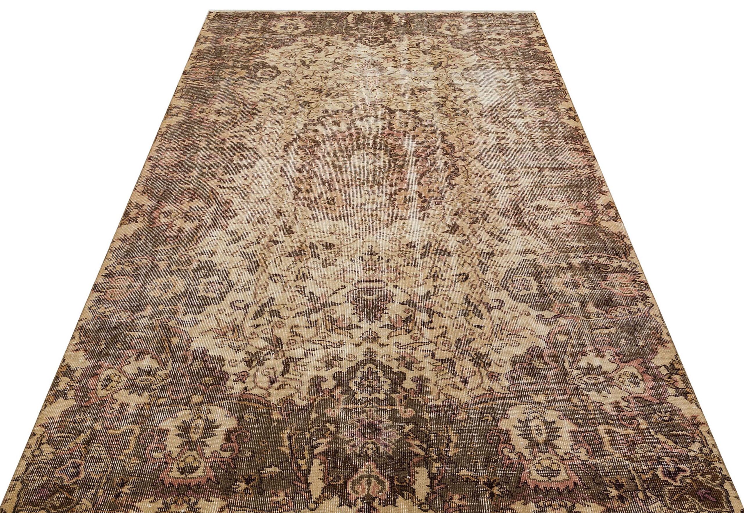 Gerçek El Dokuma Eskitme Vintage  Halı 161 x 267 cm 8802