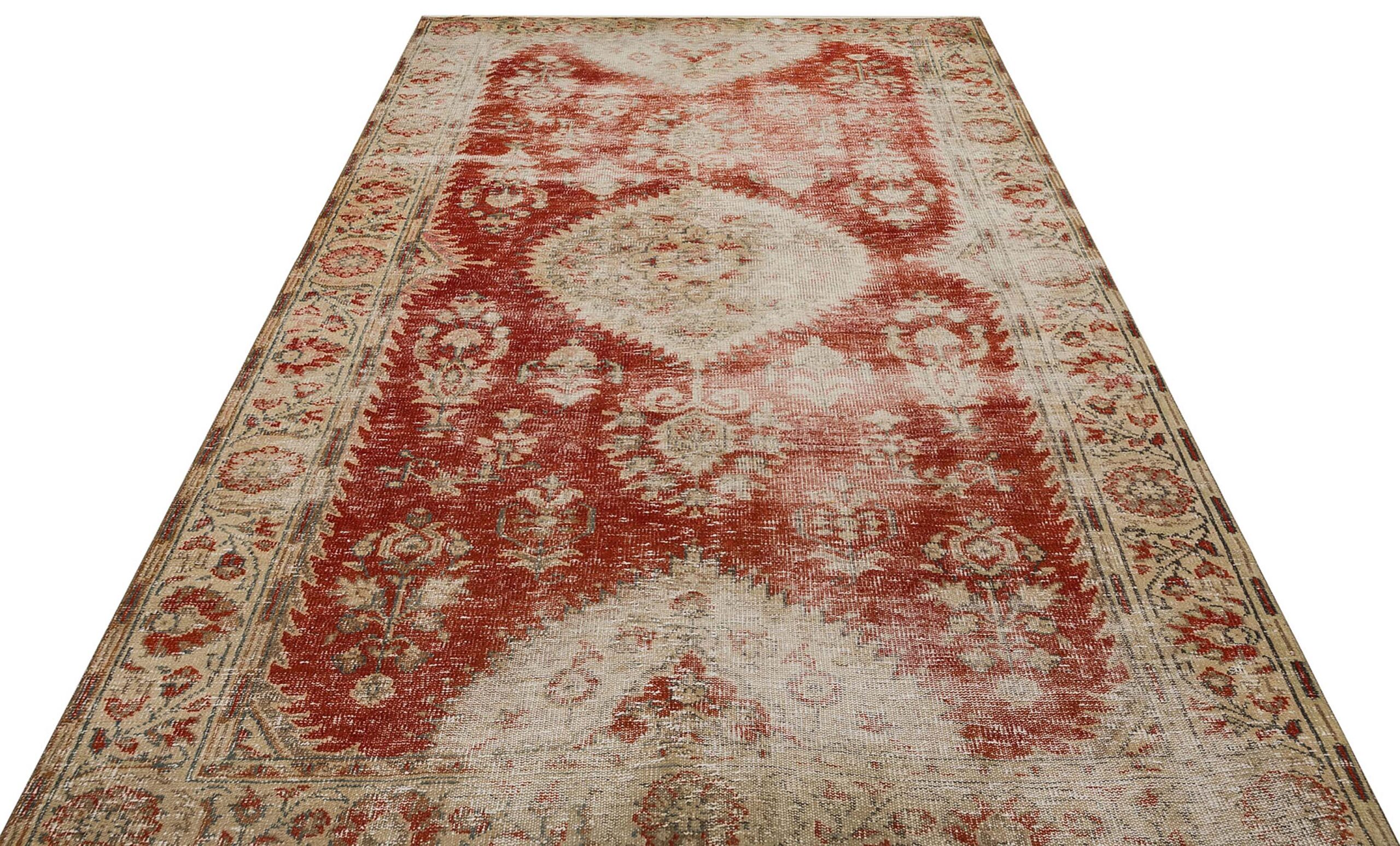 Handwoven Distressed Vintage Rug, vintage rug, Handmade, hand-knotted wool, cotton & silk, size 191 × 288 cm, from Kayseri